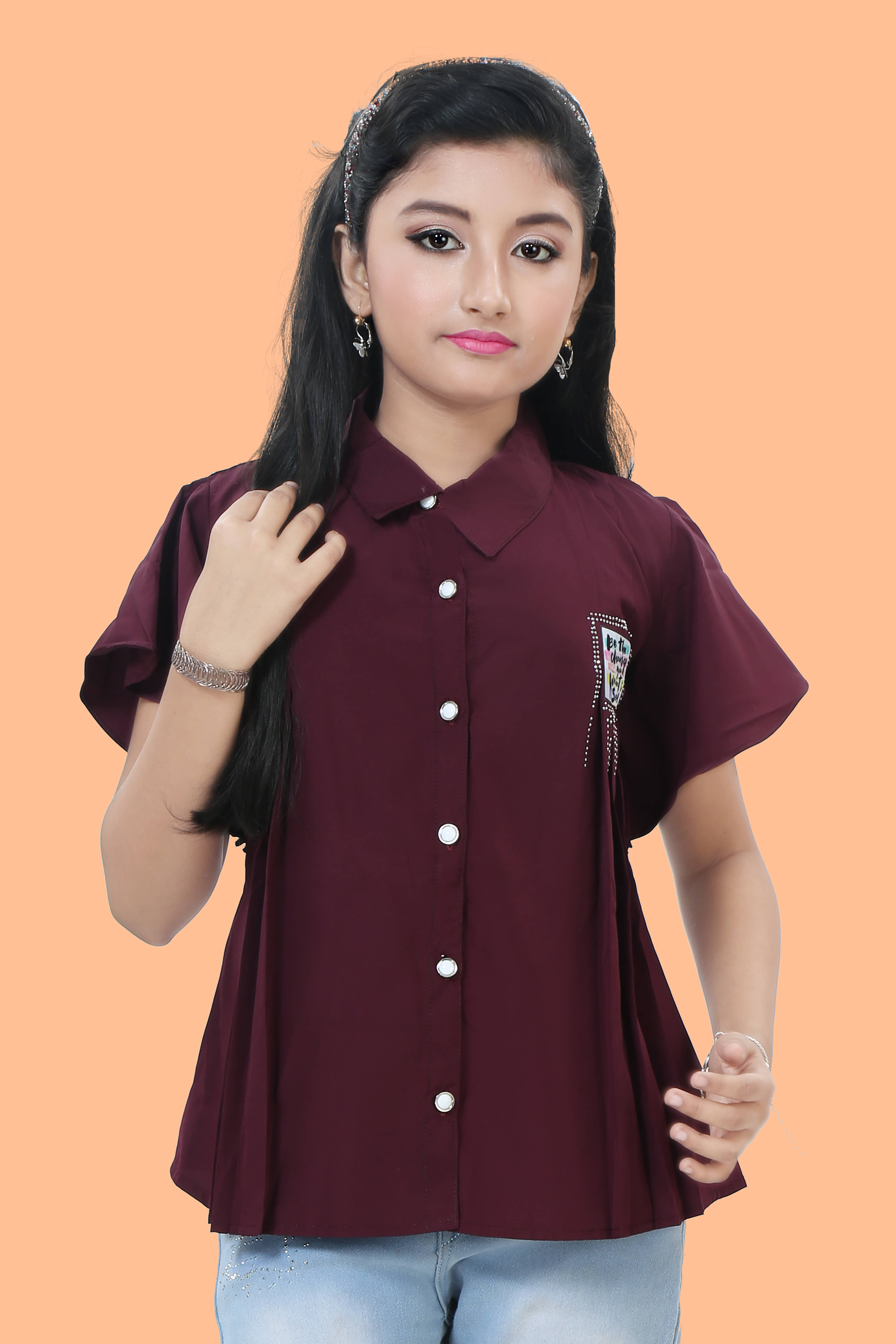     			DarjiFashion Pack of 1 Girls Cotton Blend Top ( Maroon )