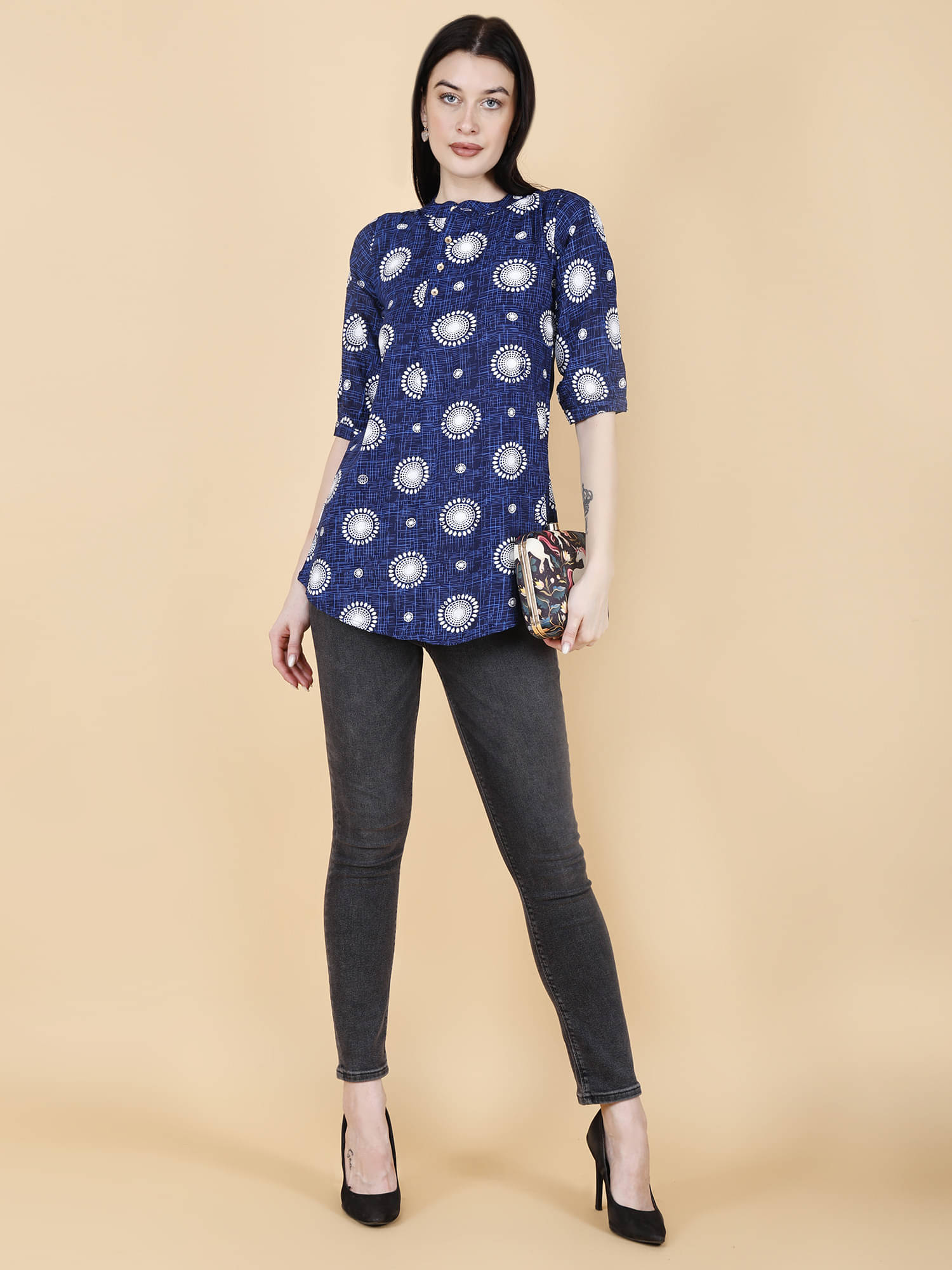     			DarjiFashion Pack of 1 Girls Cotton Blend Top ( Navy Blue )