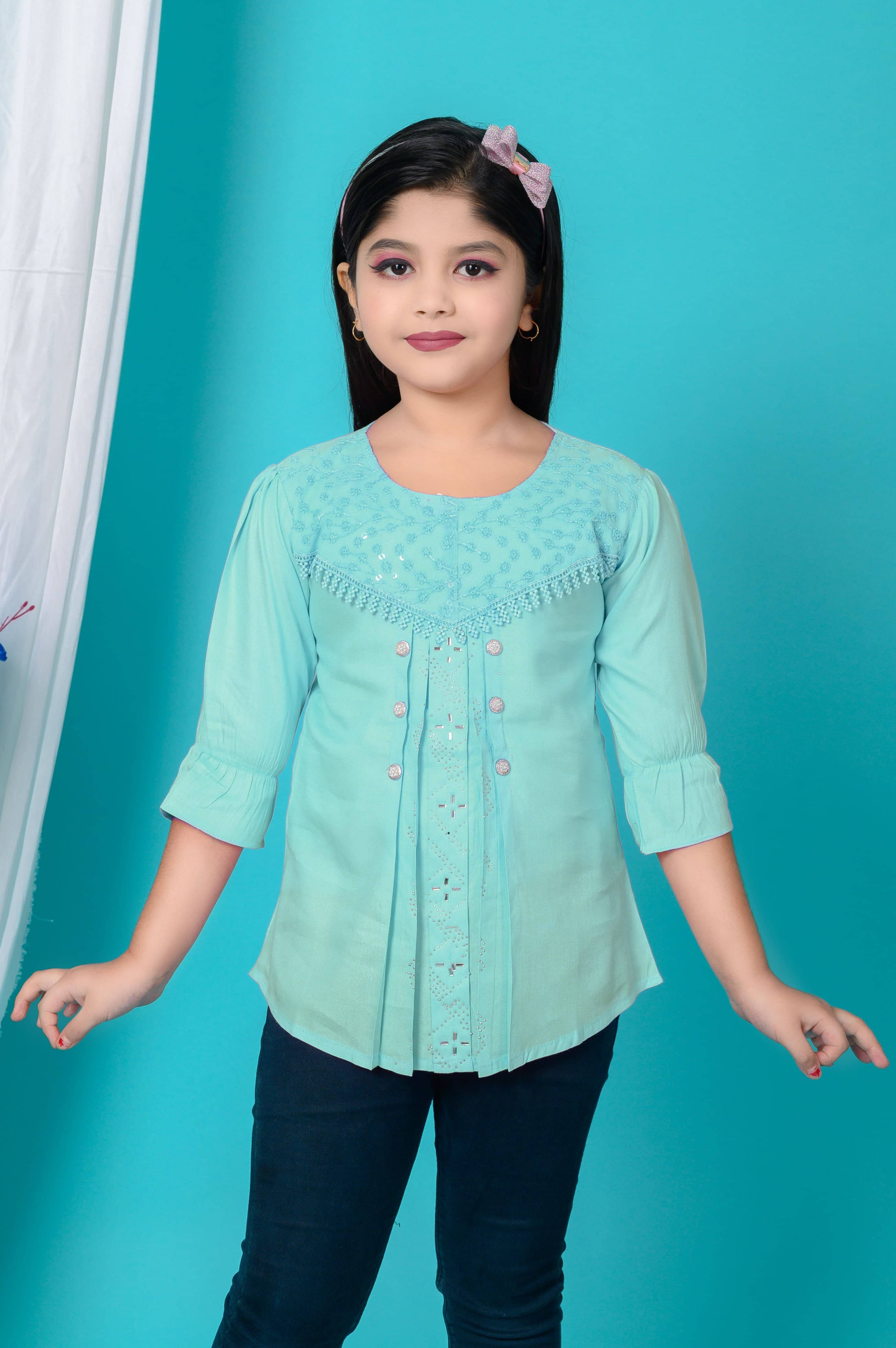     			DarjiFashion Pack of 1 Girls Cotton Blend Top ( Light Blue )