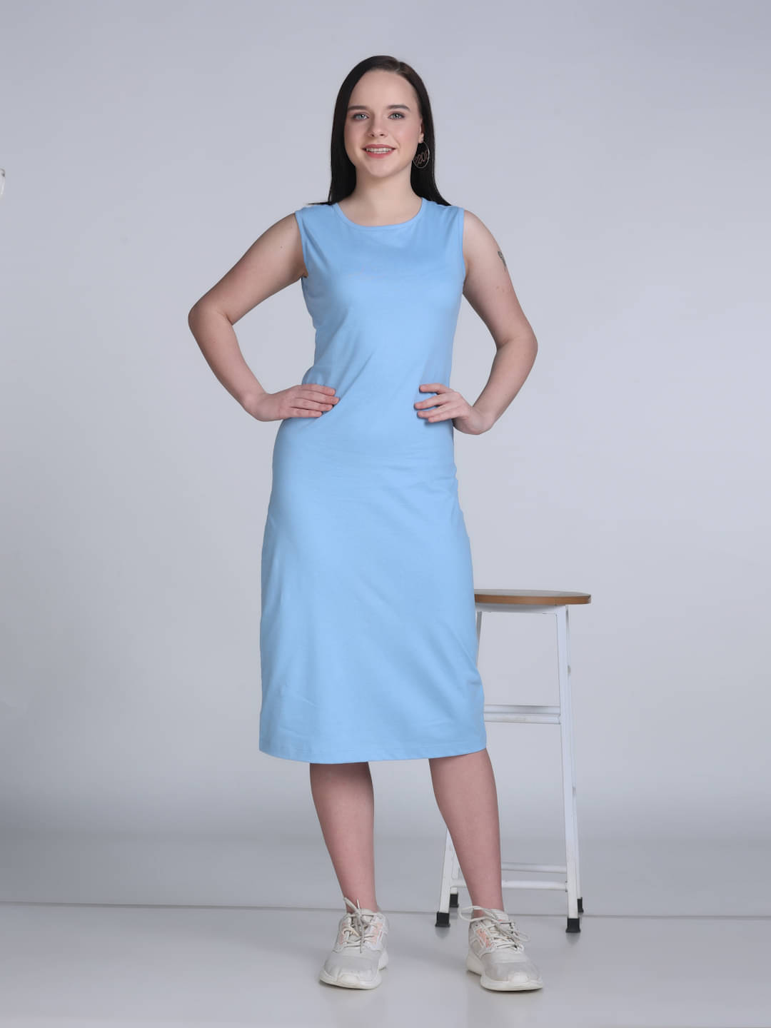     			ETICO Women Cotton Solid Bodycon Dress ( Light Blue )