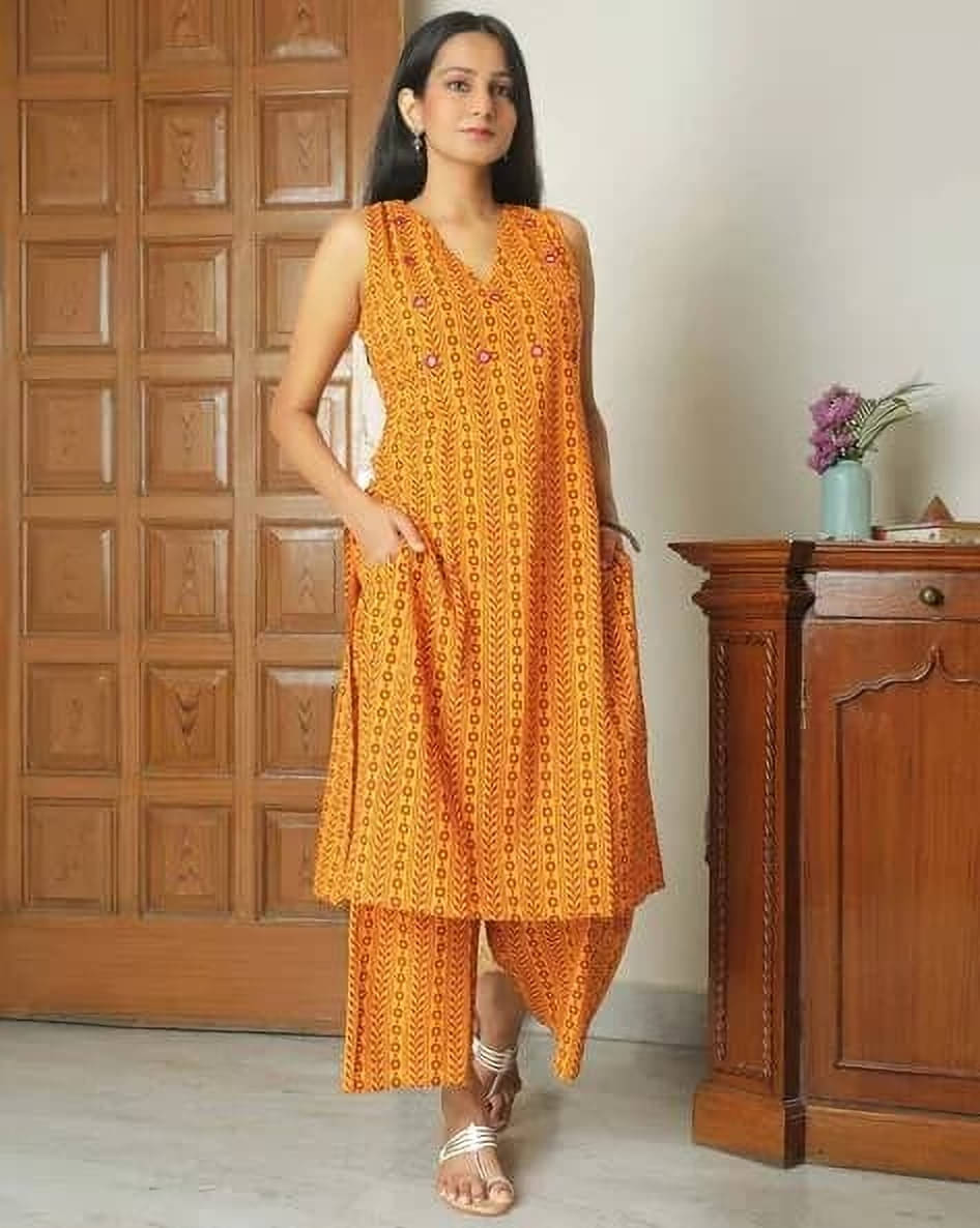     			FASHION N YOU Women Viscose Printed A-line Kurti With Pants ( Yellow )