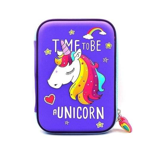     			Freedy Unicorn 3D Large Capacity Geometry Box for Girls 3D Embossed Hard Zipper Closer Pencil Pouch Unicorn Theme Pencil Case Multi Pocket Storage Pouch Return Gift Art Plastic Pencil Box  (Set of 1, Purple)