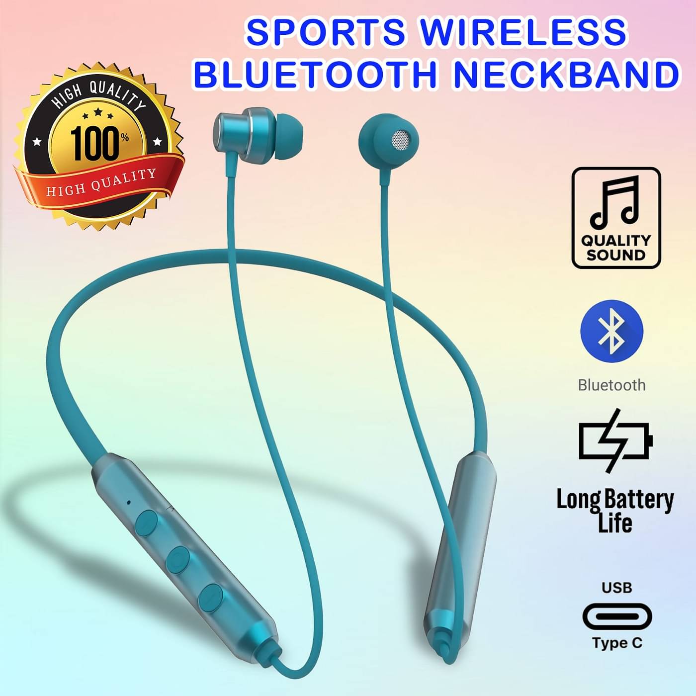     			HUG PUPPY Bluetooth Neckband – Stylish Blue, Crystal Clear Sound & Deep Bass (Blue)