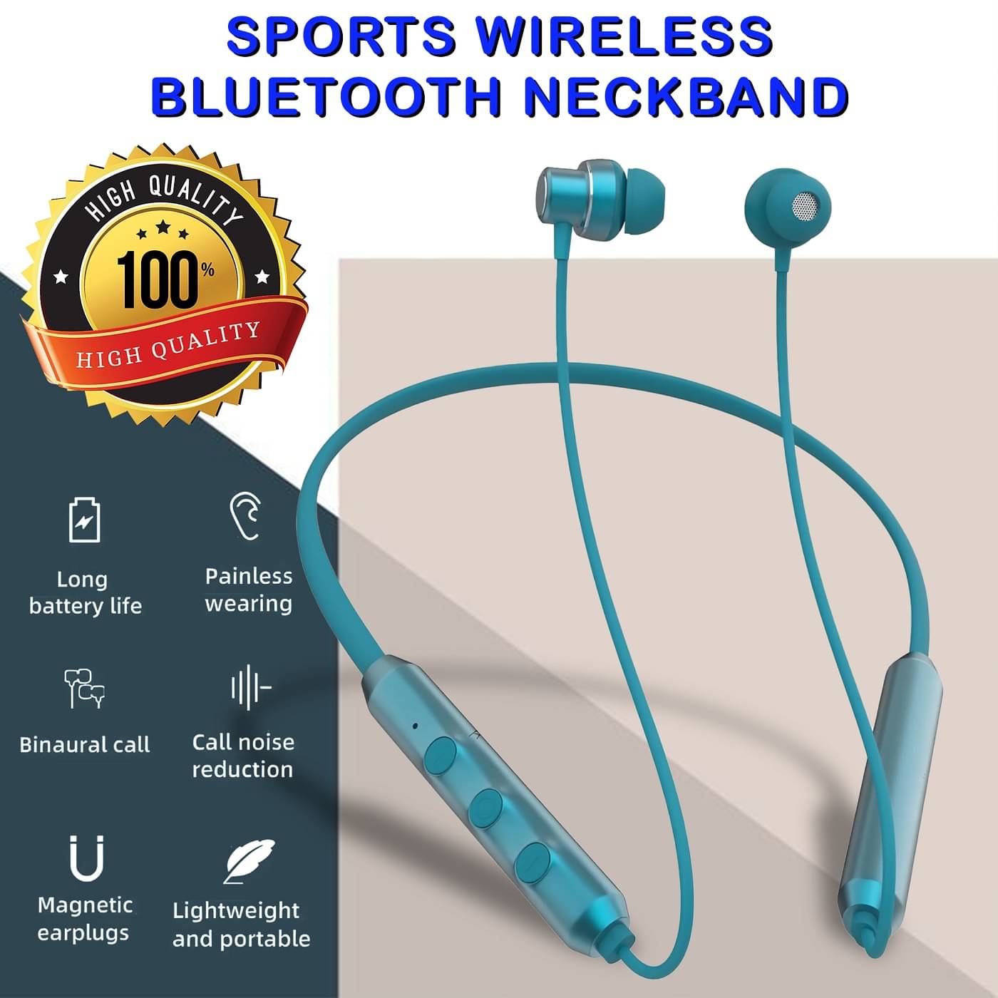     			HUG PUPPY Wireless Neckband in Cool Blue – HD Audio, Magnetic Earbuds (Blue)