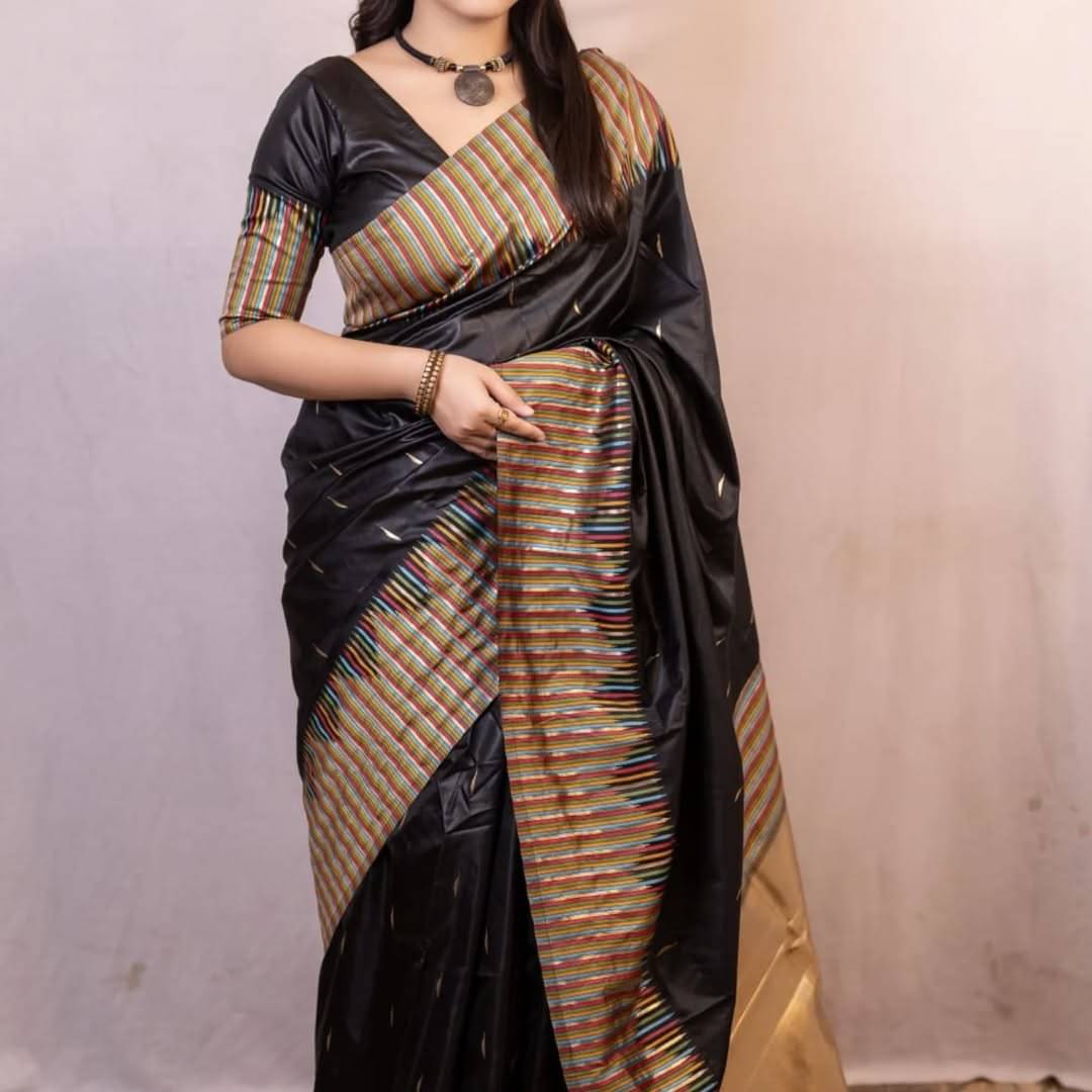 ISARA Art Silk Solid Banarasi saree With Unstitched Blouse Piece ( Black )     			ISARA Art Silk Solid Banarasi saree With Unstitched Blouse Piece ( Black )