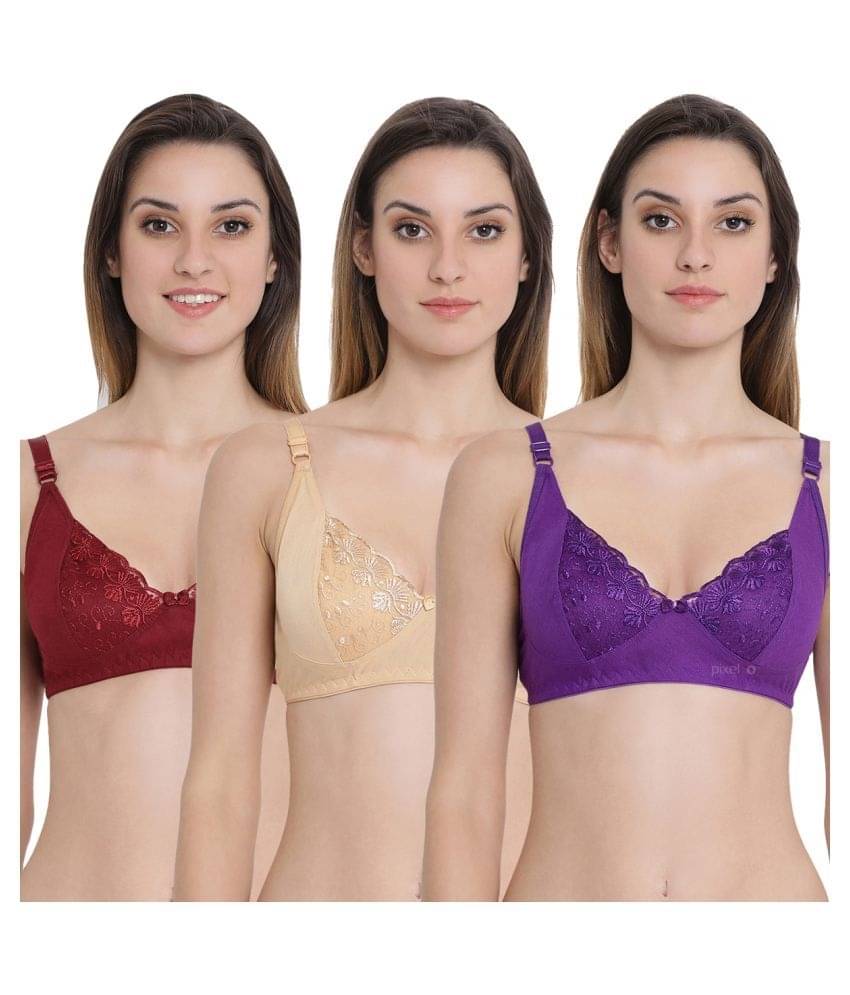     			Ishant Pack of 3 Net Non Padded Everyday Bra For Women ( Maroon,Gold,Purple )