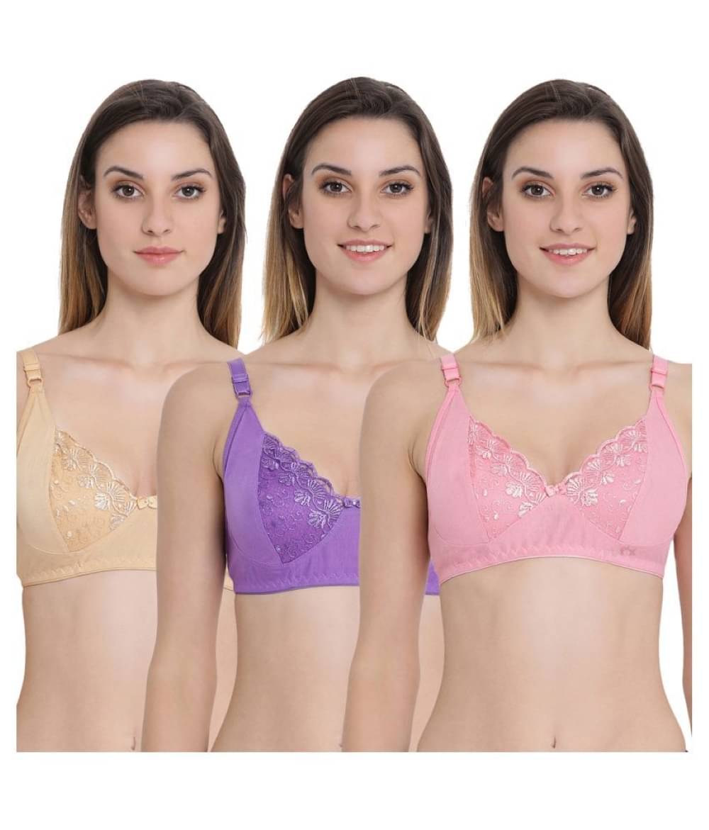     			Ishant Pack of 3 Net Non Padded Everyday Bra For Women ( Pink,Gold,Purple )