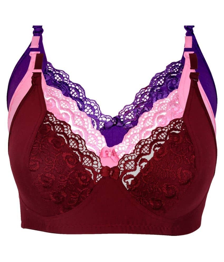 Ishant Pack of 3 Net Non Padded Everyday Bra For Women ( Maroon,Pink,Purple )