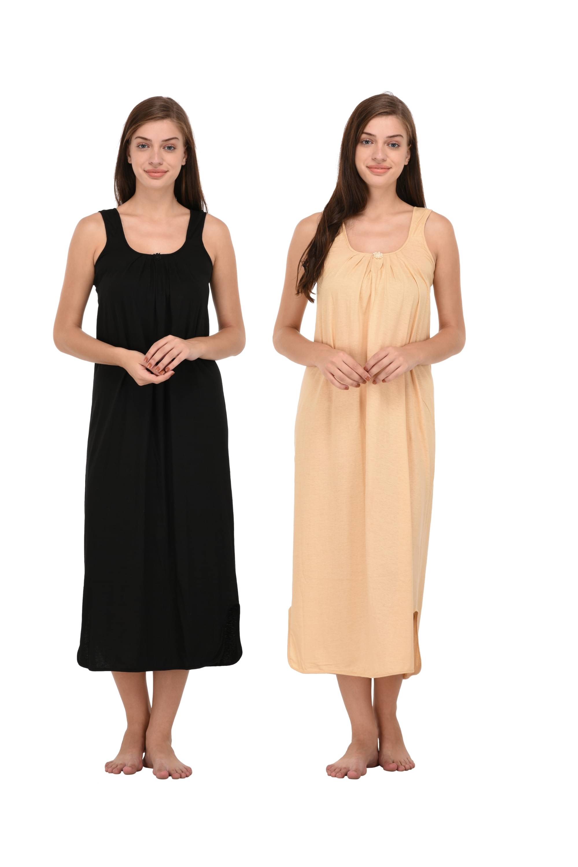     			Ishita Fashions Beige,Black Cotton Women's Nightwear Nighty & Night Gowns ( Pack of 2 )
