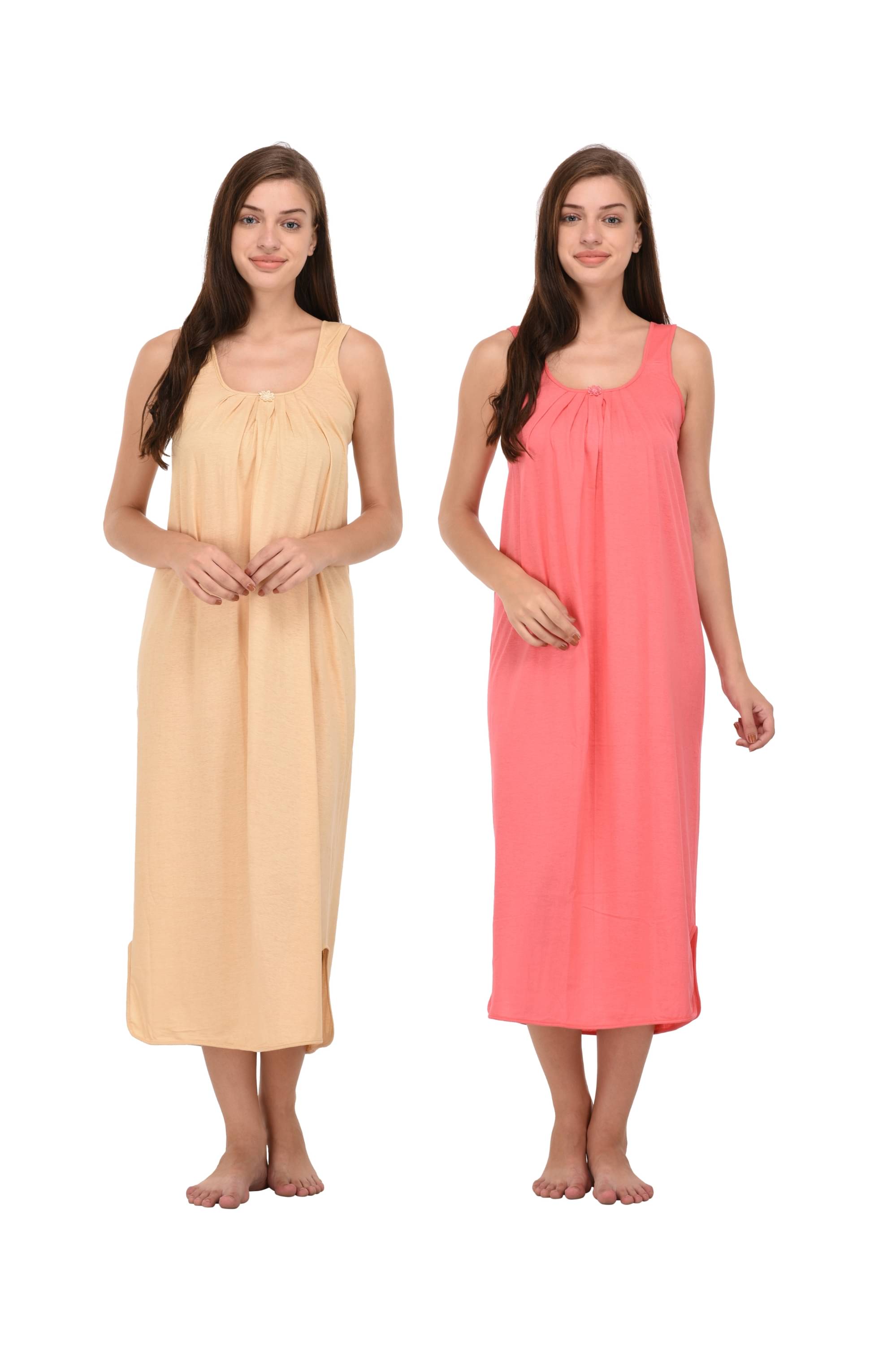     			Ishita Fashions Beige,Light Pink Cotton Women's Nightwear Nighty & Night Gowns ( Pack of 2 )