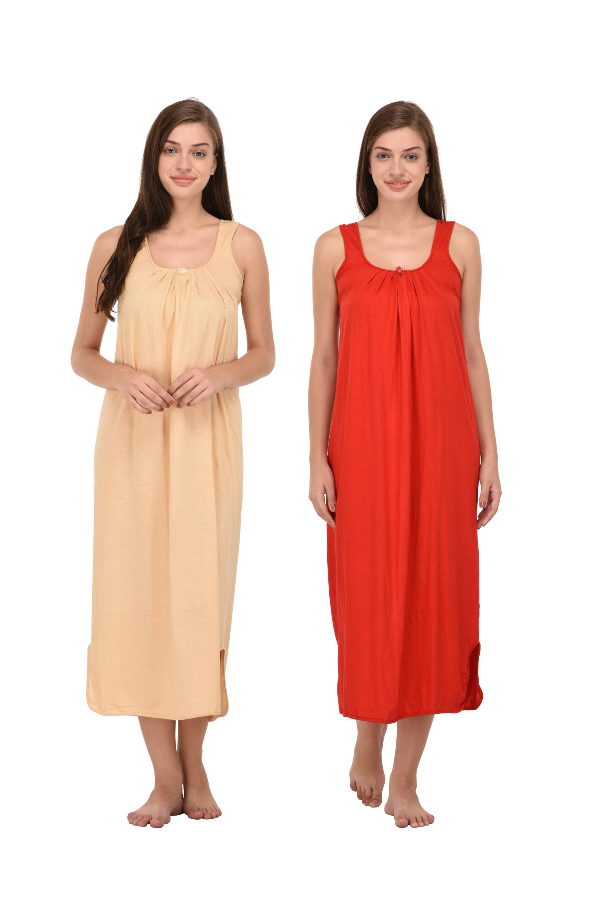 Ishita Fashions Beige,Red Cotton Women's Nightwear Nighty & Night Gowns ( Pack of 2 )     			Ishita Fashions Beige,Red Cotton Women's Nightwear Nighty & Night Gowns ( Pack of 2 )