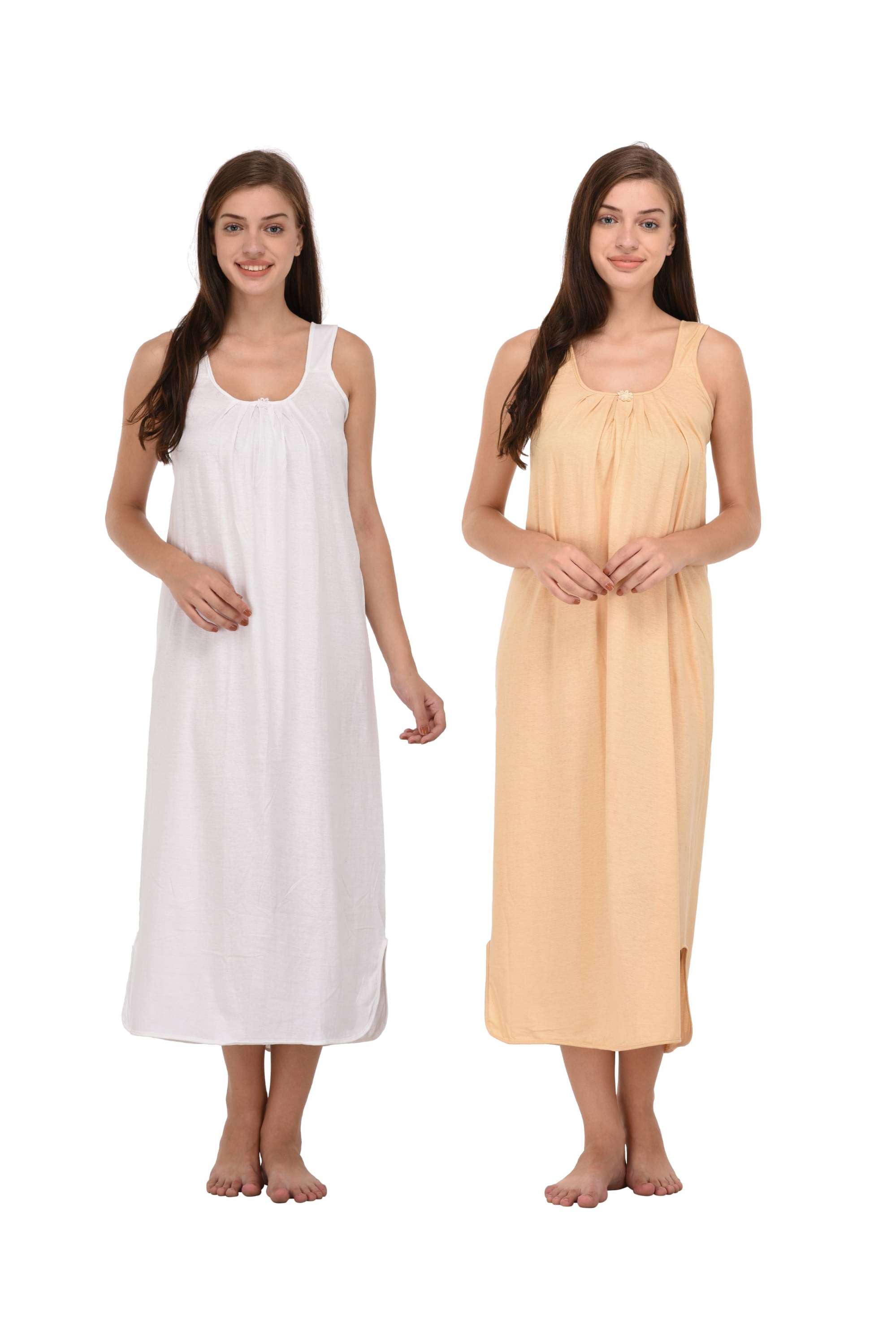     			Ishita Fashions Beige,White Cotton Women's Nightwear Nighty & Night Gowns ( Pack of 2 )