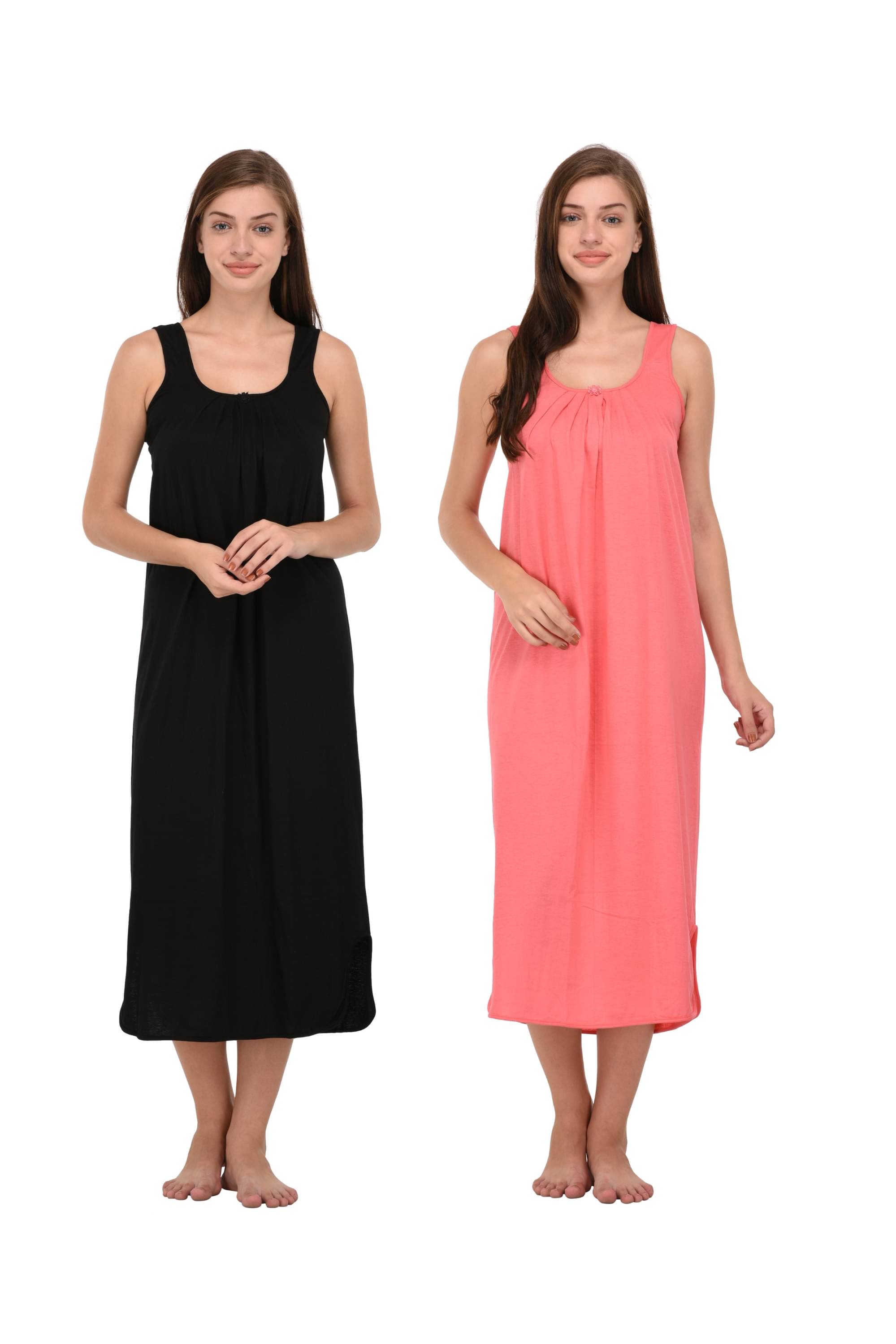     			Ishita Fashions Black,Light Pink Cotton Women's Nightwear Nighty & Night Gowns ( Pack of 2 )