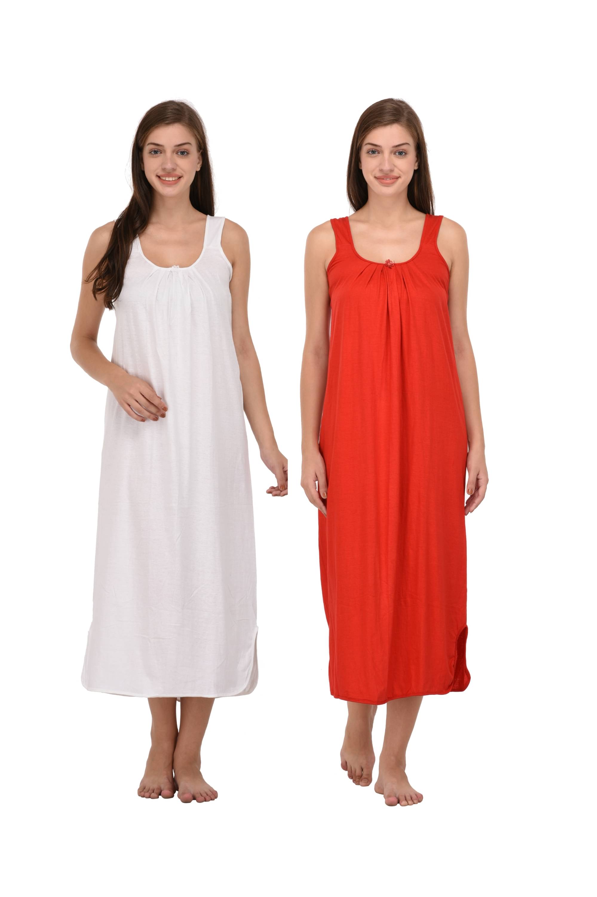     			Ishita Fashions Red,White Cotton Women's Nightwear Nighty & Night Gowns ( Pack of 2 )