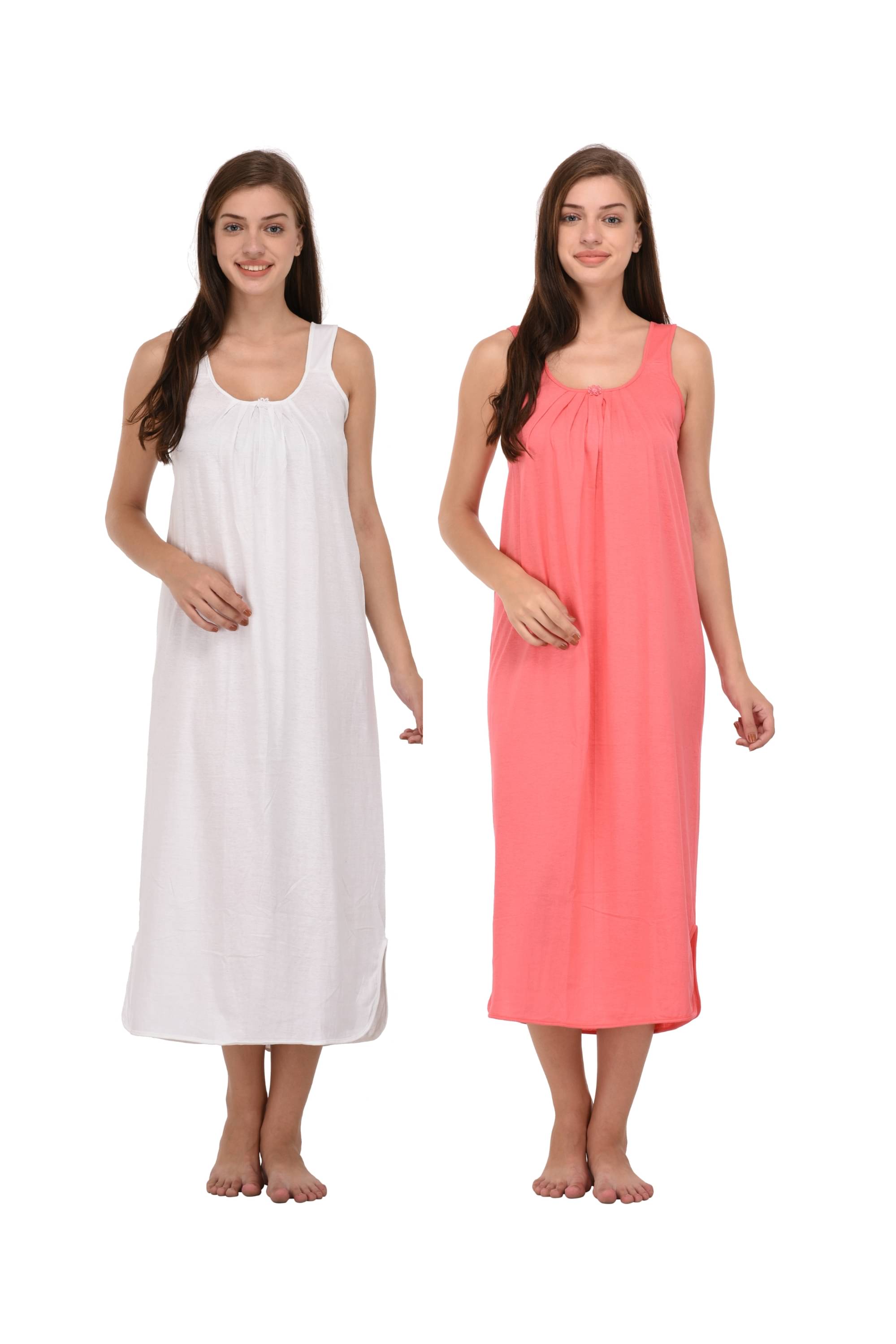 Ishita Fashions White,Light Pink Cotton Women's Nightwear Nighty & Night Gowns ( Pack of 2 ) Ishita Fashions White,Light Pink Cotton Women's Nightwear Nighty & Night Gowns ( Pack of 2 )