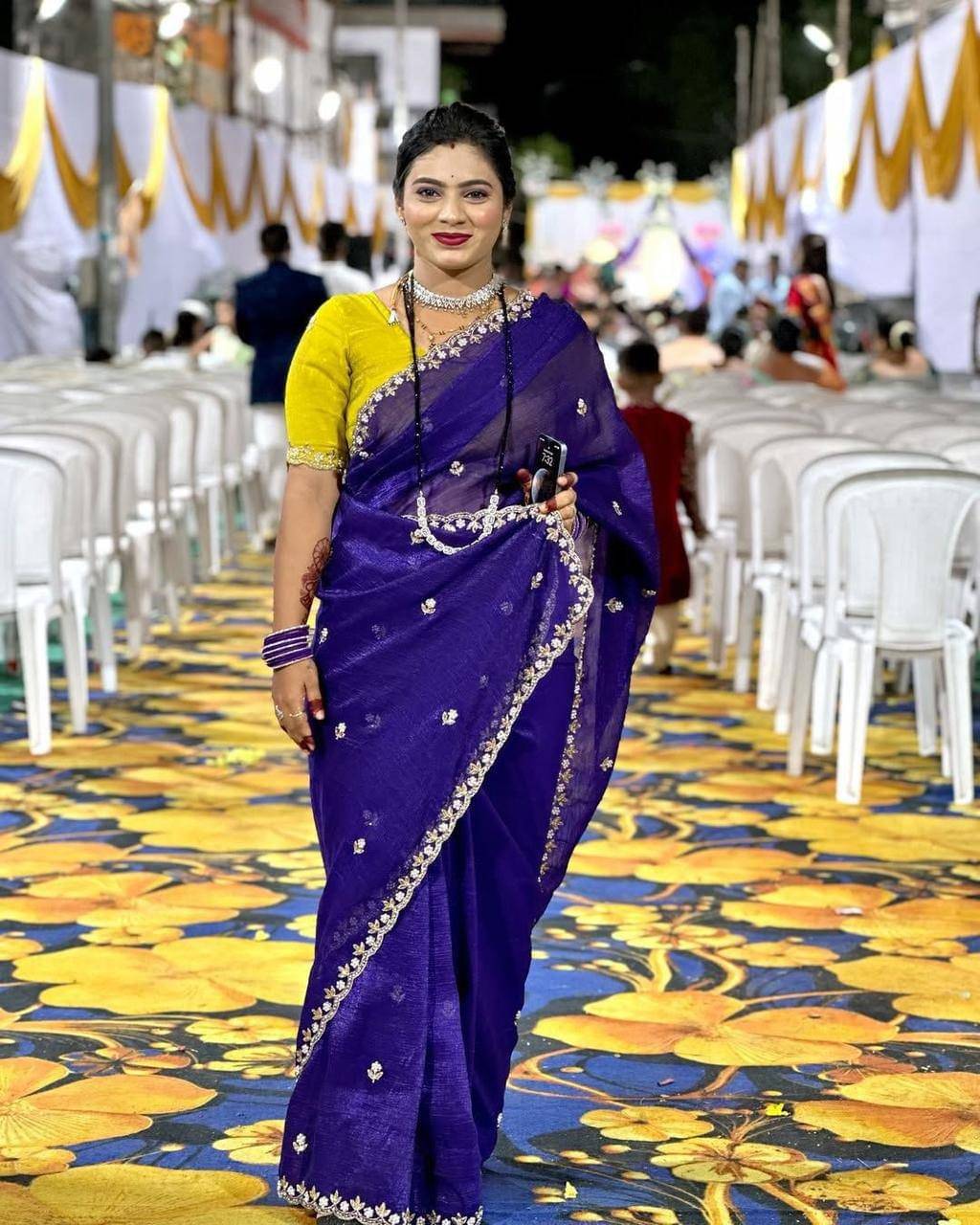 JULEE Chiffon Embellished Paithani Sarees With Unstitched Blouse Piece ( Blue ) JULEE Chiffon Embellished Paithani Sarees With Unstitched Blouse Piece ( Blue )
