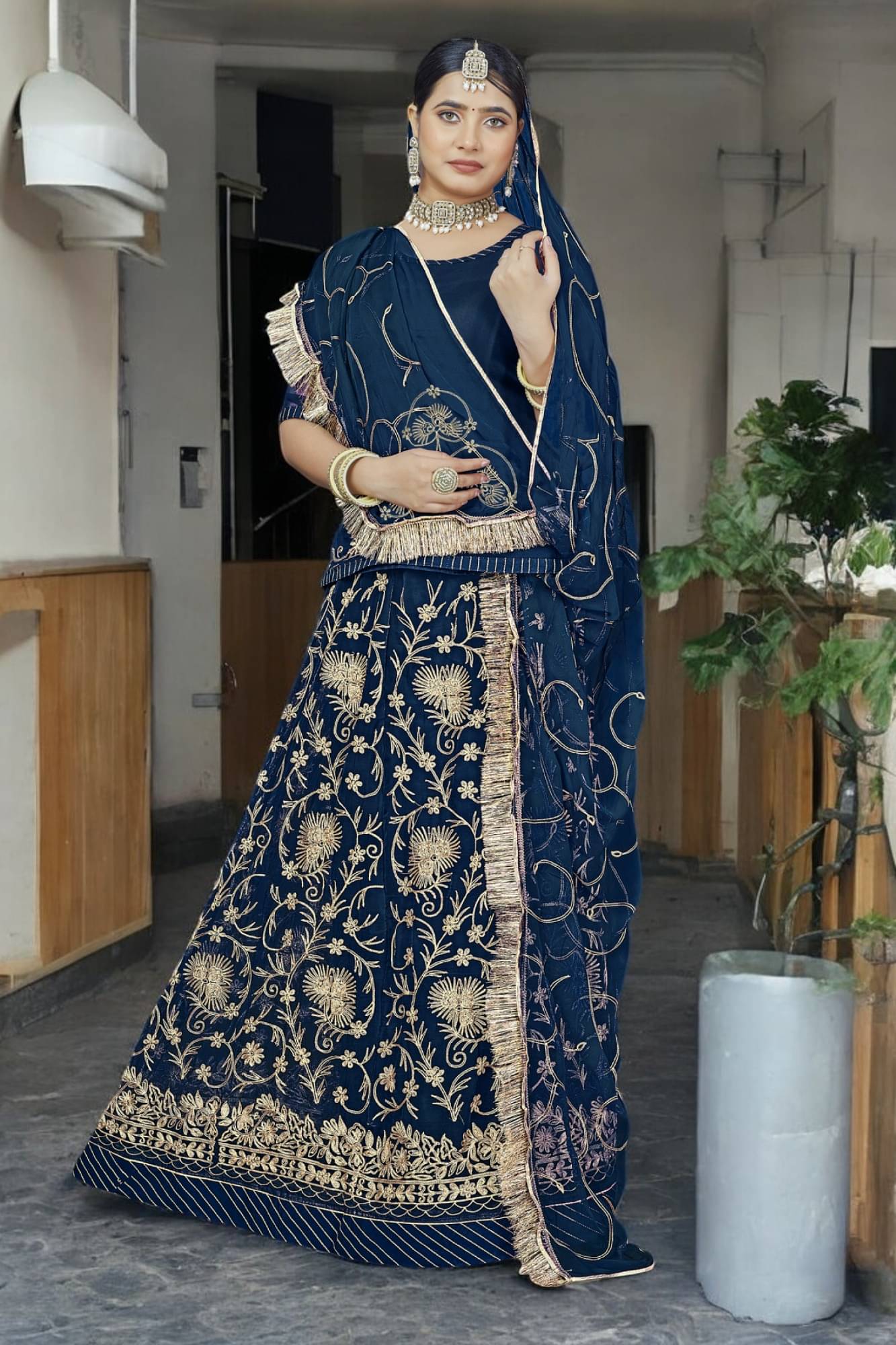     			KATARIYA IMPEX Blue Georgette Sharara Stitched Lehenga Single