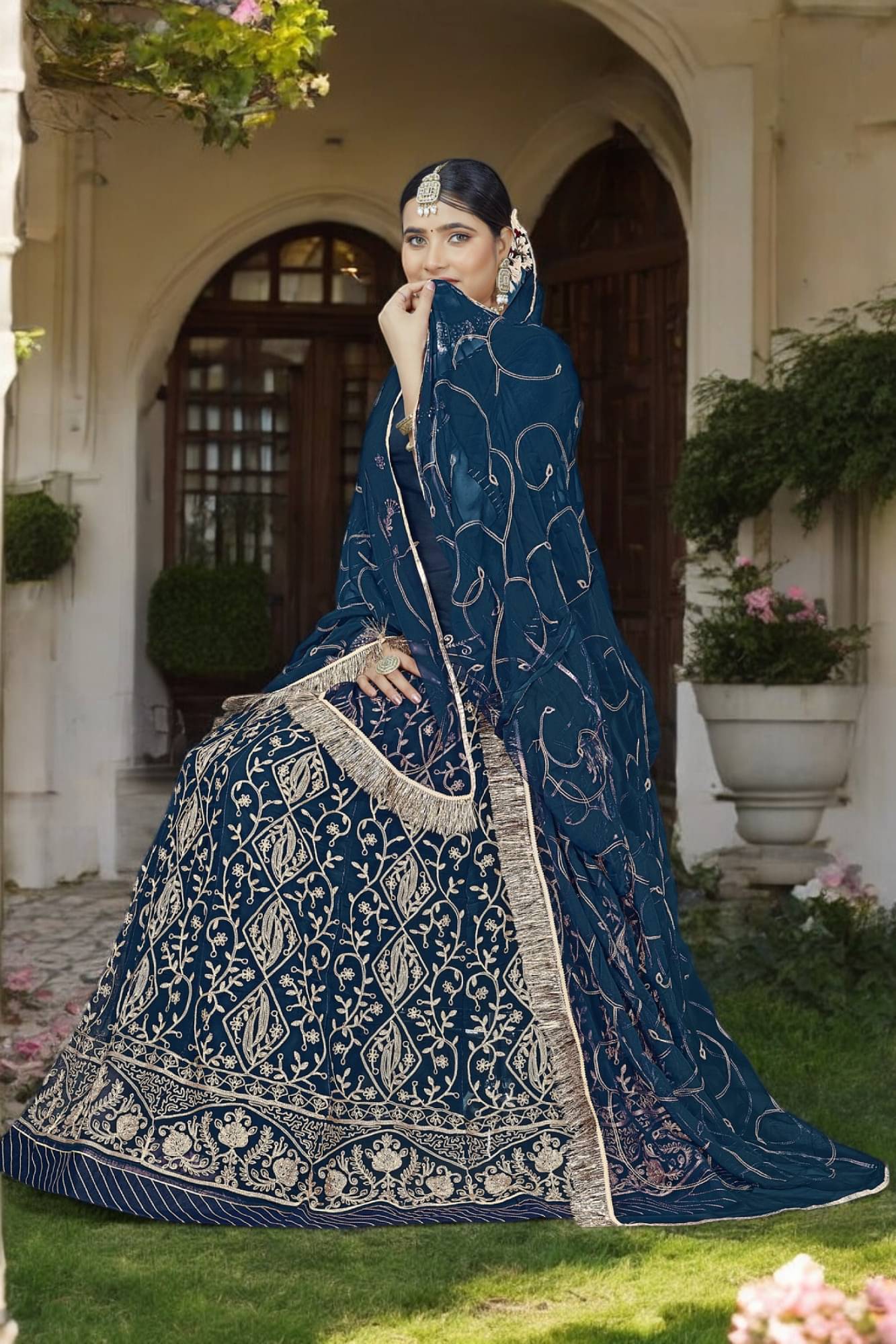     			KATARIYA IMPEX Blue Georgette Sharara Stitched Lehenga Single
