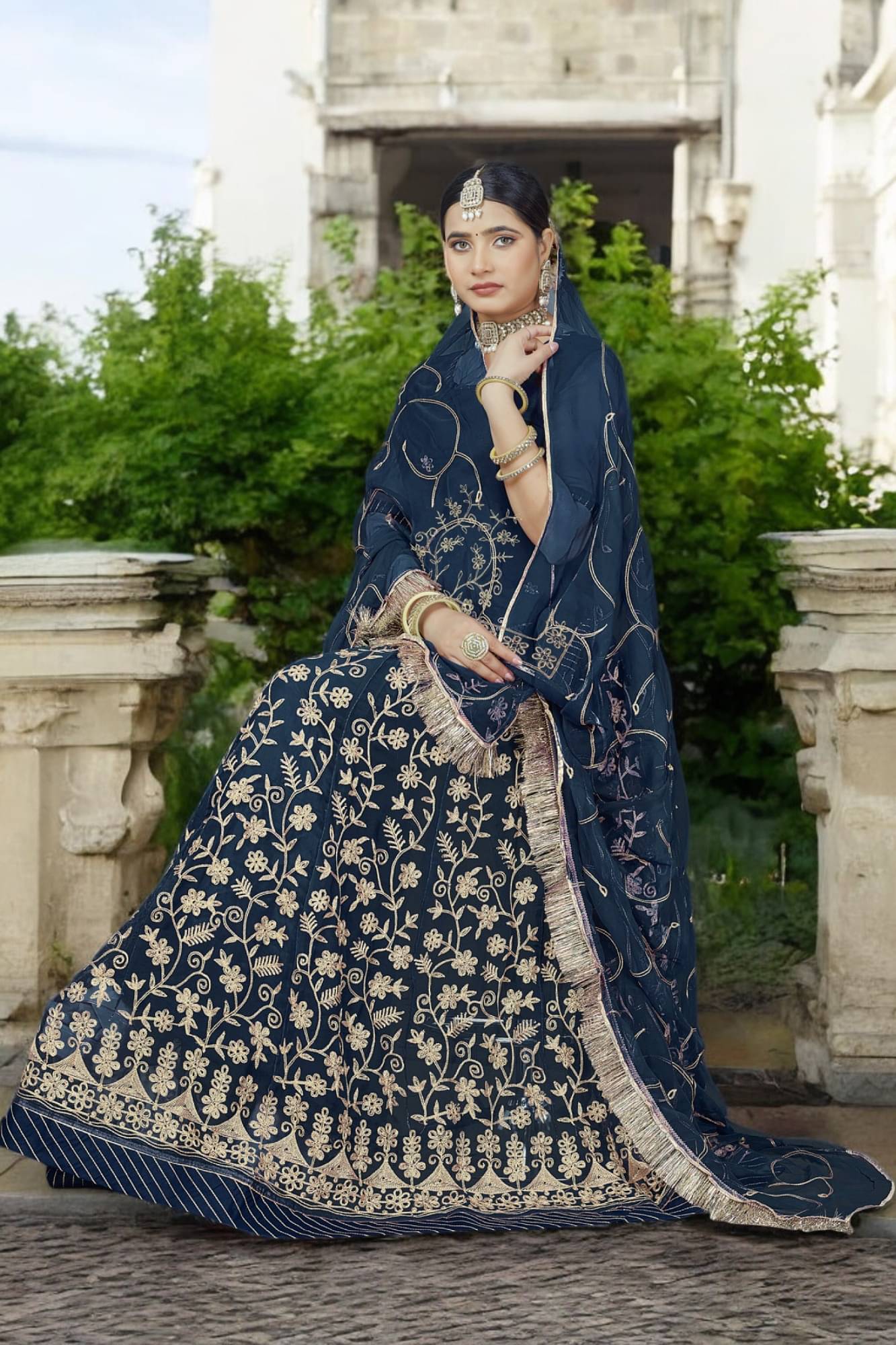 KATARIYA IMPEX Blue Georgette Sharara Stitched Lehenga Single KATARIYA IMPEX Blue Georgette Sharara Stitched Lehenga Single