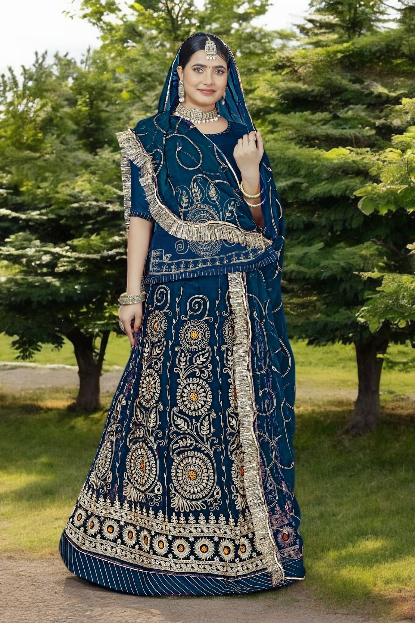     			KATARIYA IMPEX Blue Georgette Sharara Stitched Lehenga Single