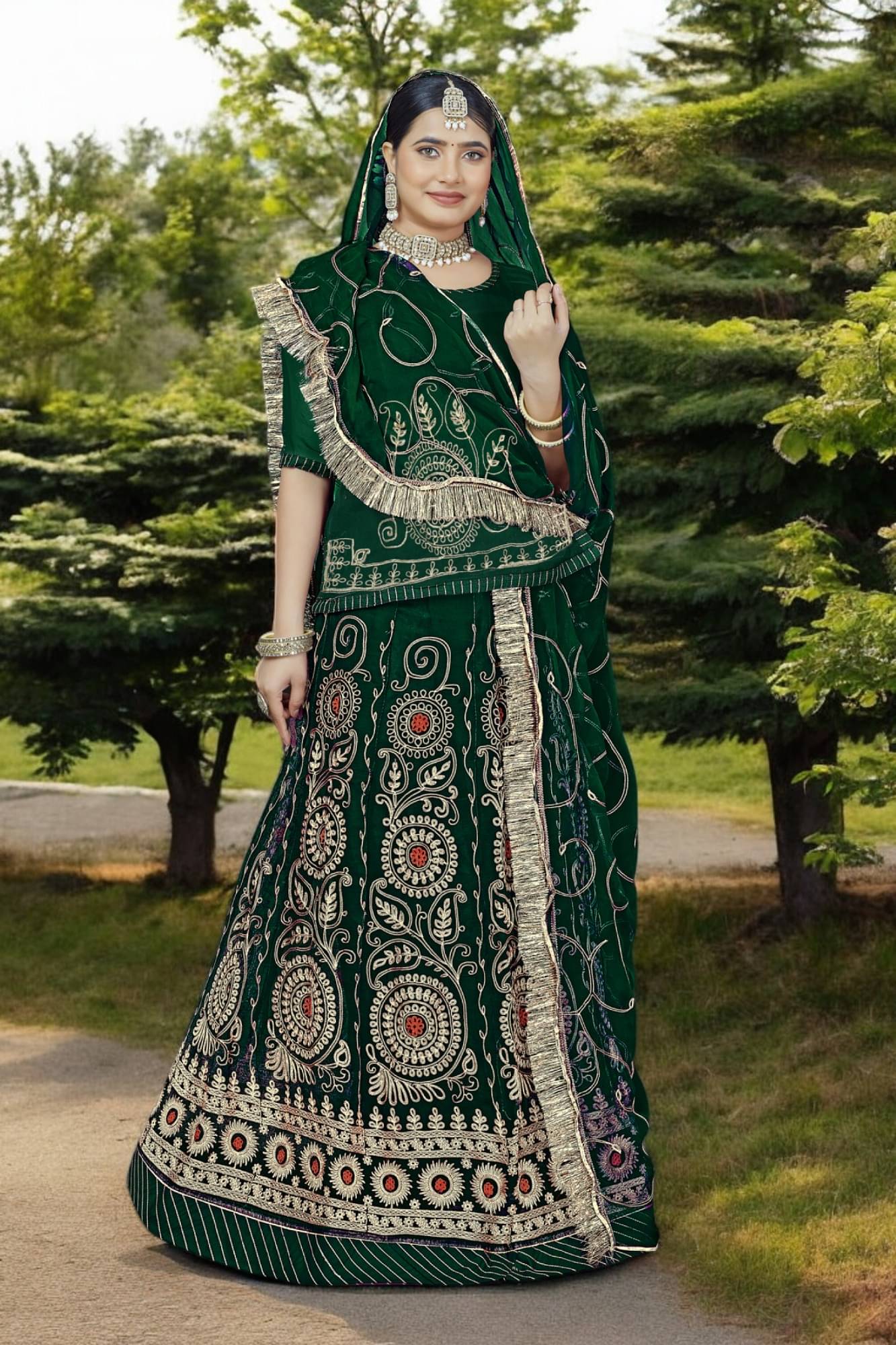     			KATARIYA IMPEX Green Georgette Sharara Stitched Lehenga Single
