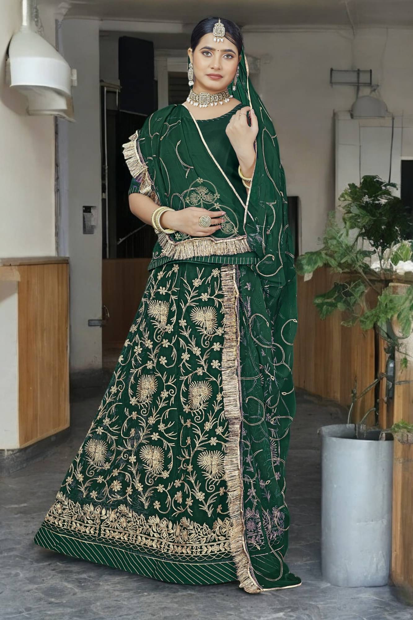 KATARIYA IMPEX Green Georgette Sharara Stitched Lehenga Single KATARIYA IMPEX Green Georgette Sharara Stitched Lehenga Single