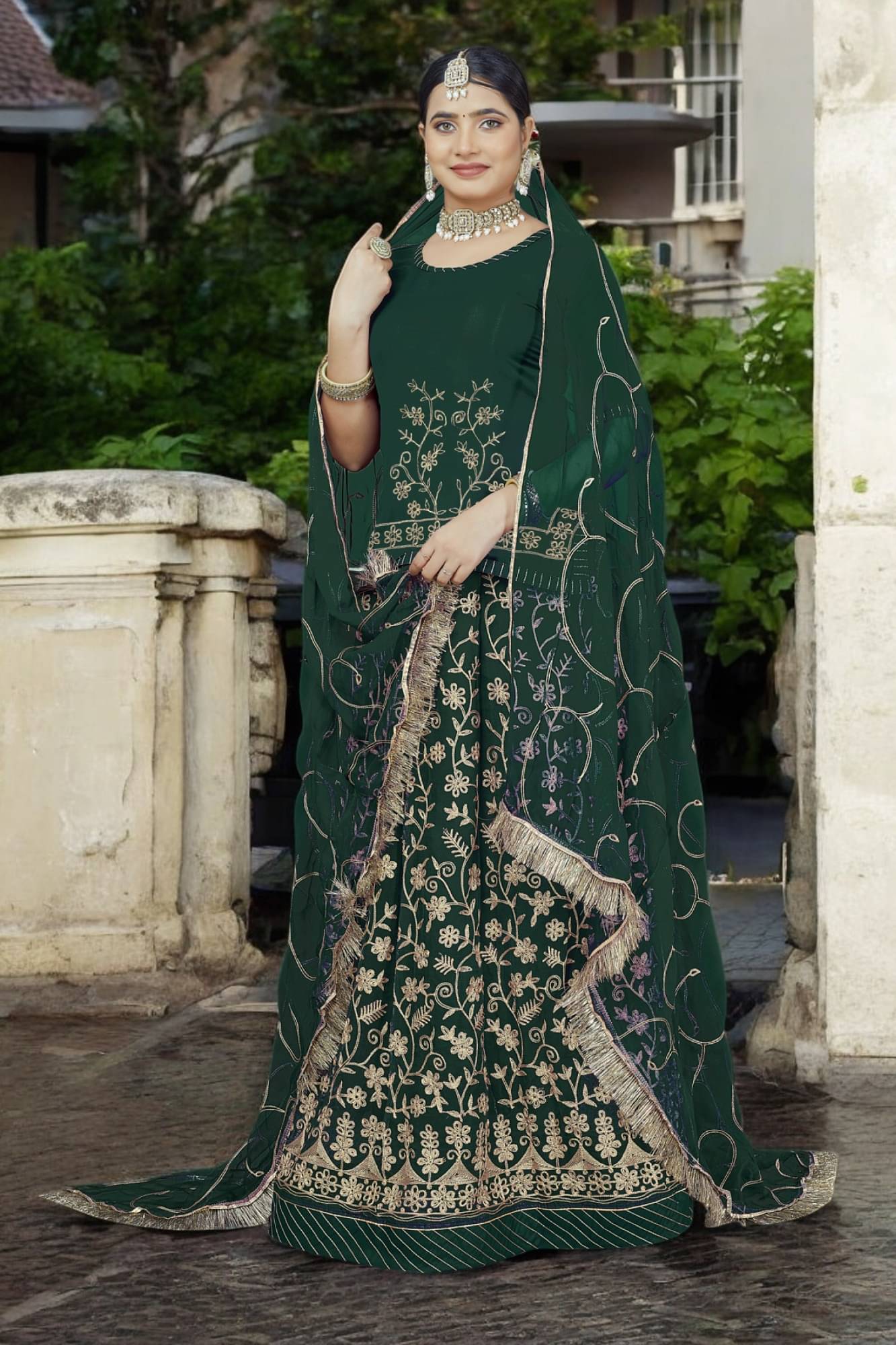 KATARIYA IMPEX Green Georgette Sharara Stitched Lehenga Single KATARIYA IMPEX Green Georgette Sharara Stitched Lehenga Single