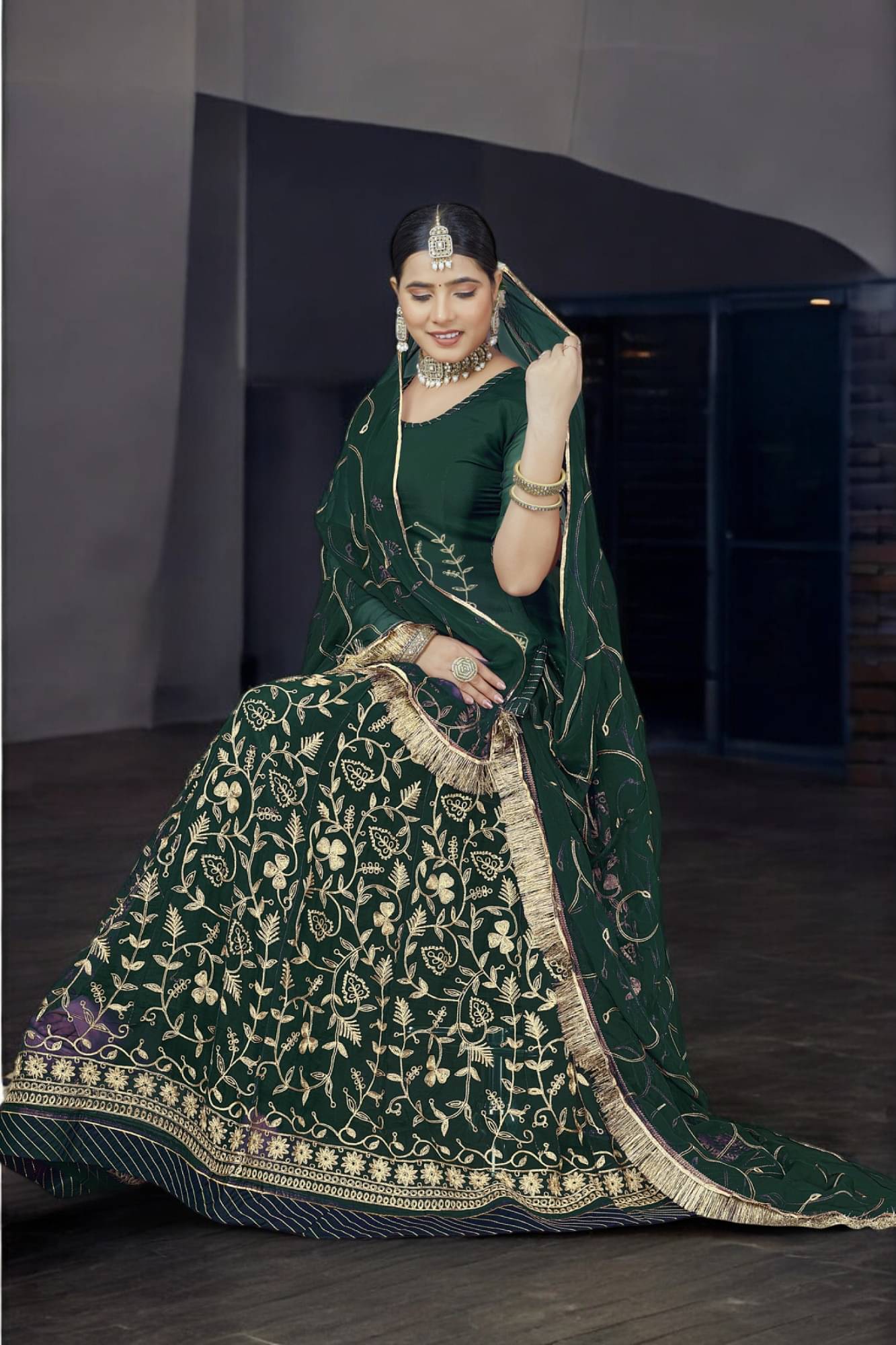     			KATARIYA IMPEX Green Georgette Sharara Stitched Lehenga Single