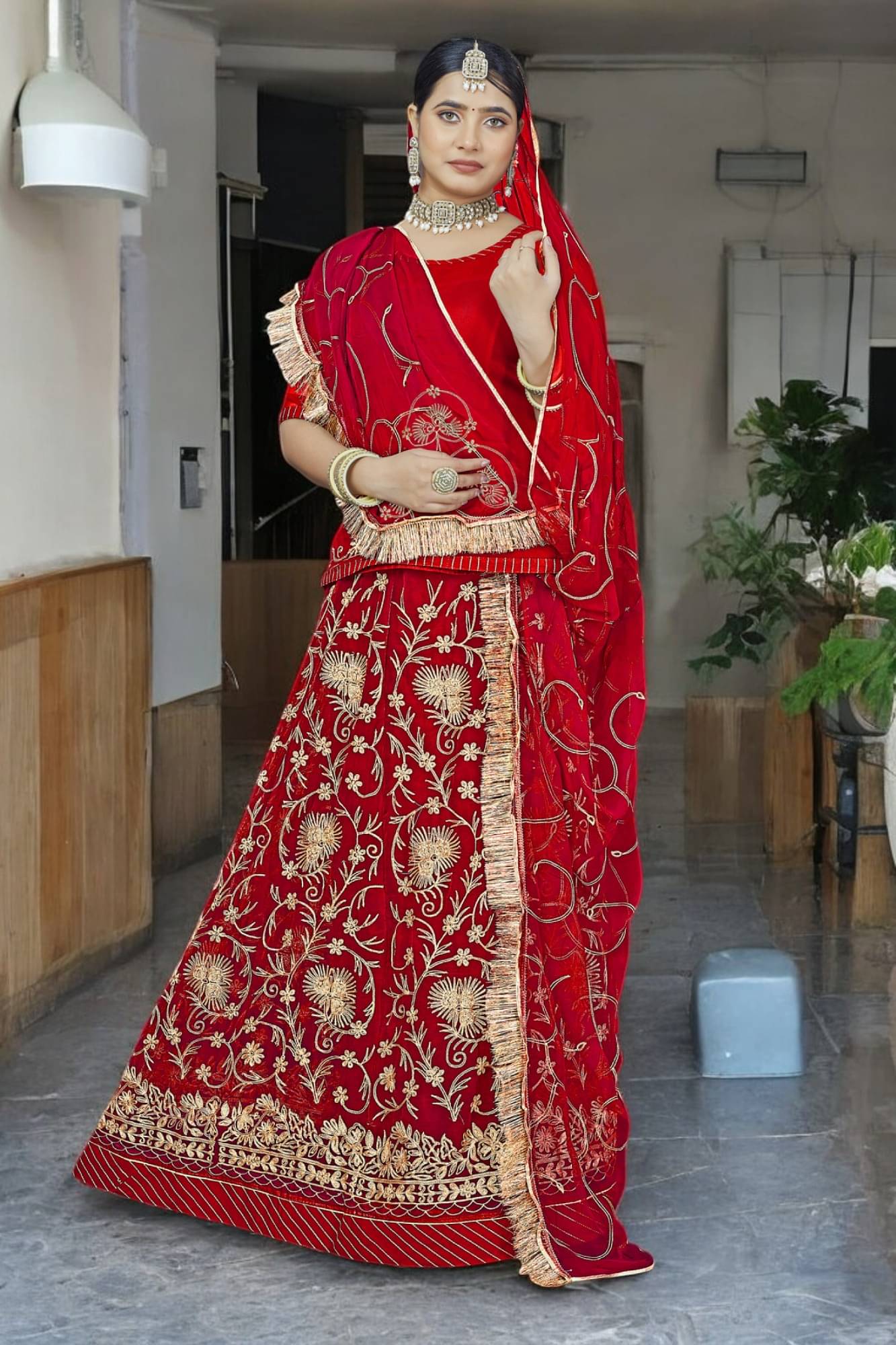     			KATARIYA IMPEX Red Georgette Sharara Stitched Lehenga Single