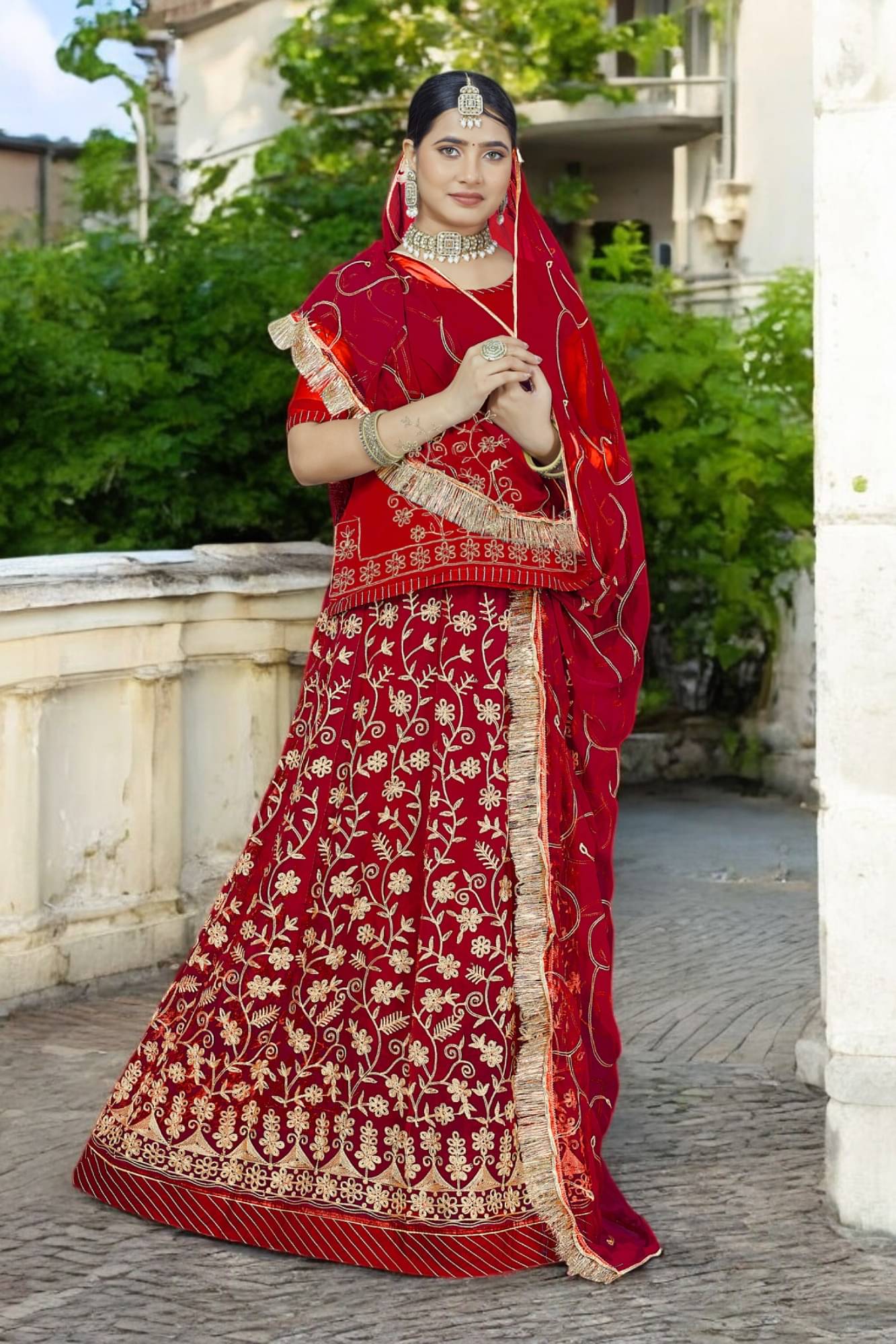 KATARIYA IMPEX Red Georgette Sharara Stitched Lehenga Single KATARIYA IMPEX Red Georgette Sharara Stitched Lehenga Single