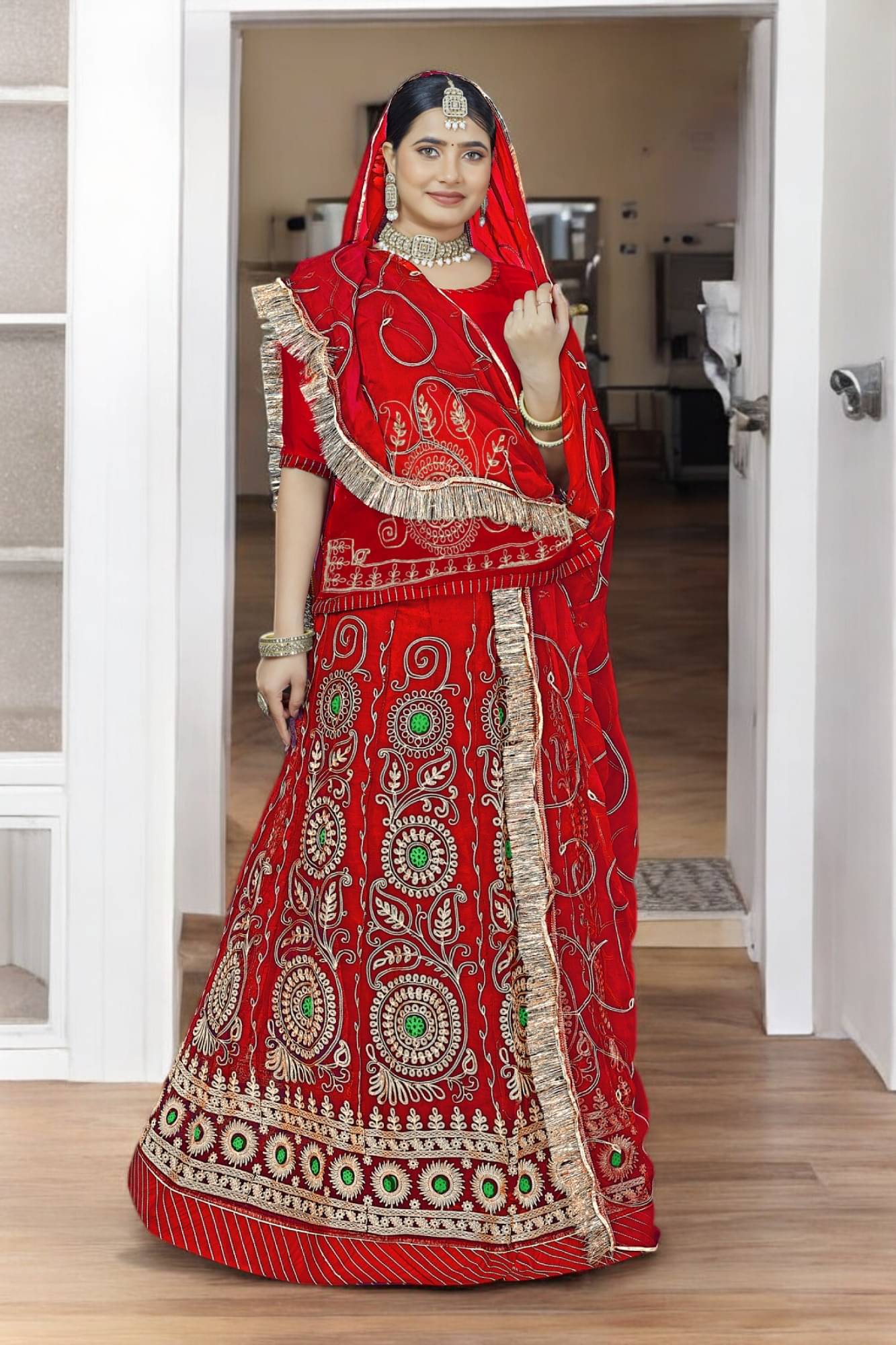 KATARIYA IMPEX Red Georgette Sharara Stitched Lehenga Single KATARIYA IMPEX Red Georgette Sharara Stitched Lehenga Single