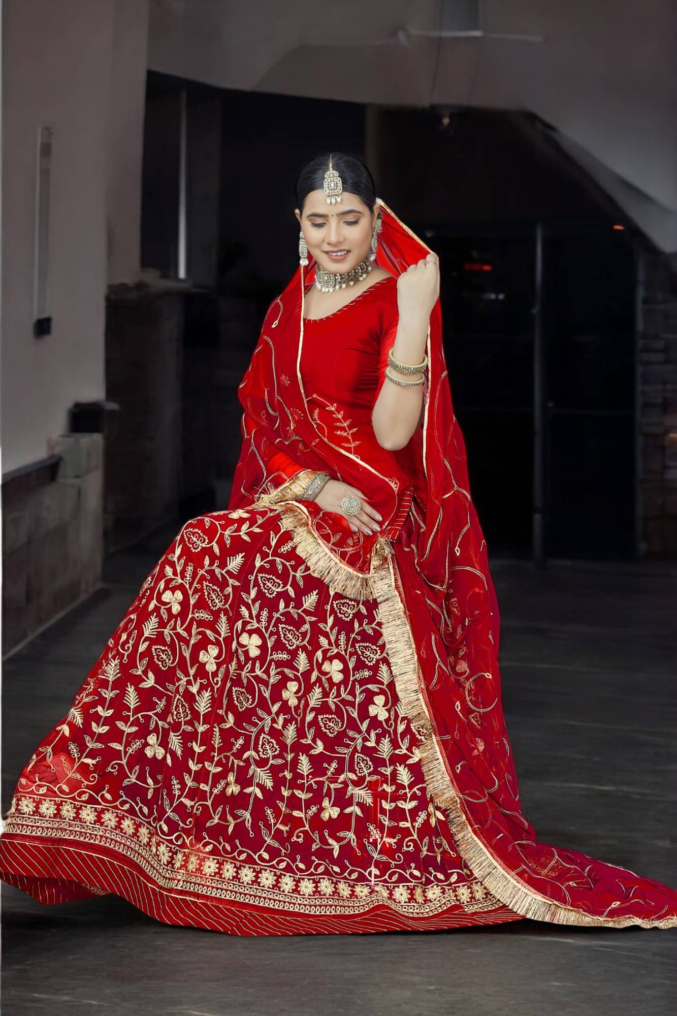 KATARIYA IMPEX Red Georgette Sharara Stitched Lehenga Single KATARIYA IMPEX Red Georgette Sharara Stitched Lehenga Single