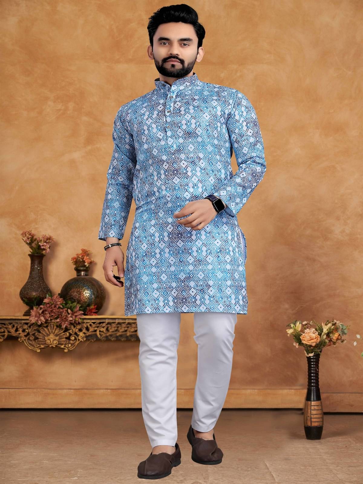     			KC Kunj Creation Blue Cotton Blend Regular Fit Men's Kurta Pyjama Set ( Pack of 1 )