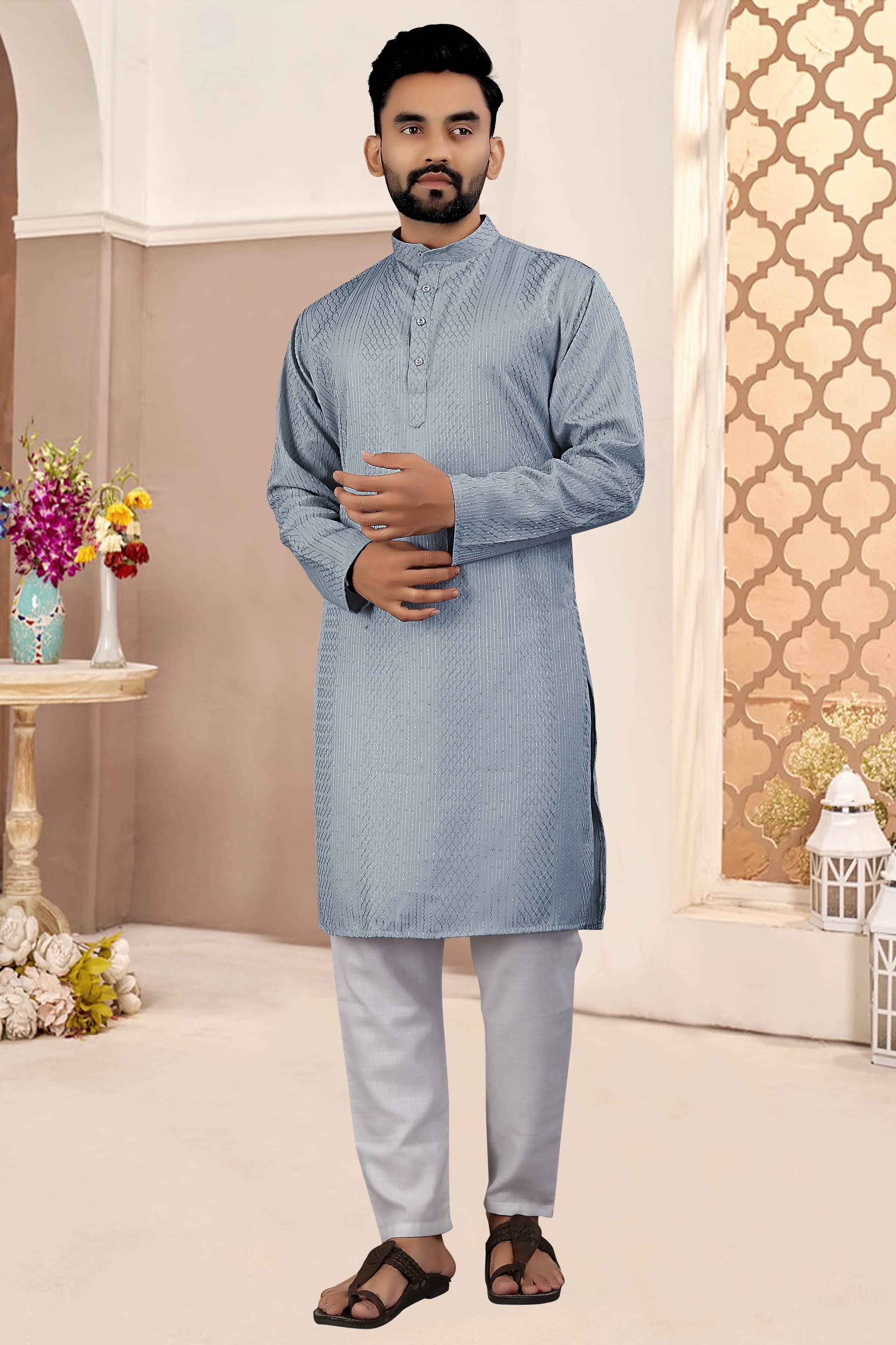 KC Kunj Creation Dark Grey Rayon Regular Fit Men's Kurta Pyjama Set ( Pack of 1 ) KC Kunj Creation Dark Grey Rayon Regular Fit Men's Kurta Pyjama Set ( Pack of 1 )