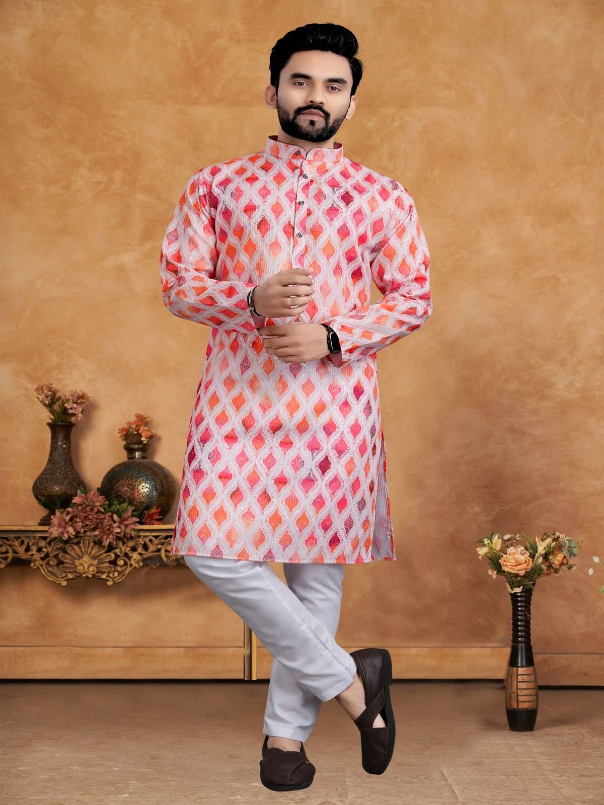     			KC Kunj Creation Orange Cotton Blend Regular Fit Men's Kurta Pyjama Set ( Pack of 1 )