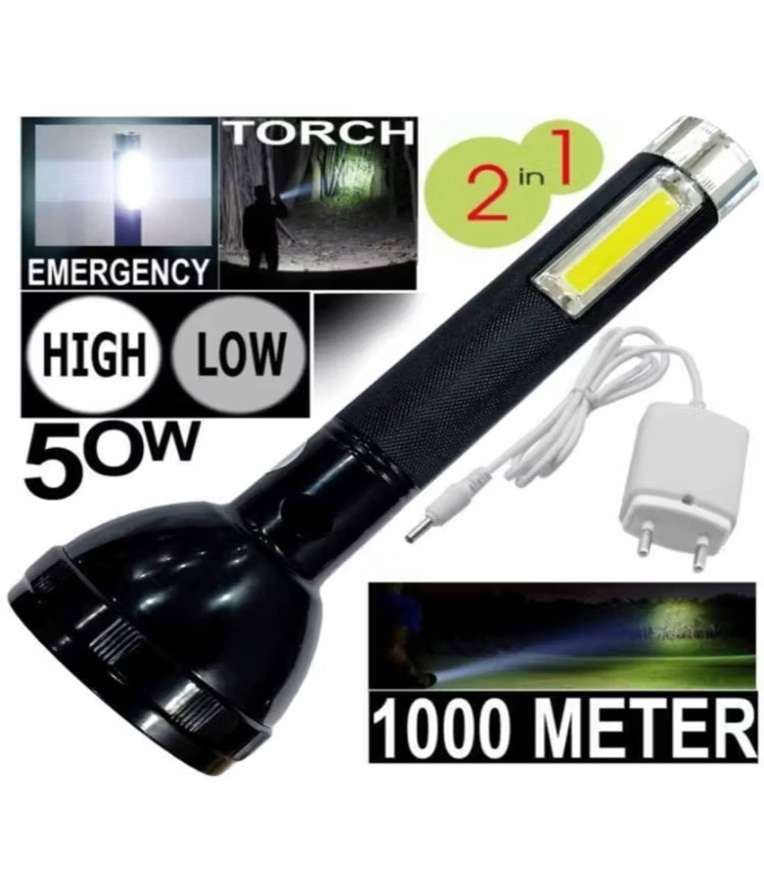     			Kadio - 50W Rechargeable Flashlight Torch ( Pack of 1 )