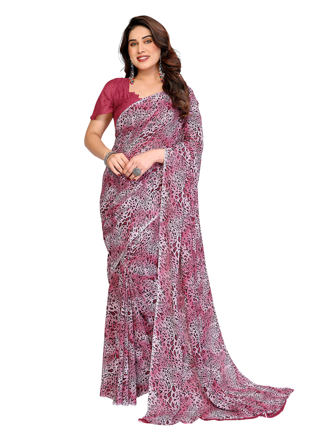     			Kashvi Sarees Georgette Printed Ilkal Saree With Unstitched Blouse Piece ( Pink )