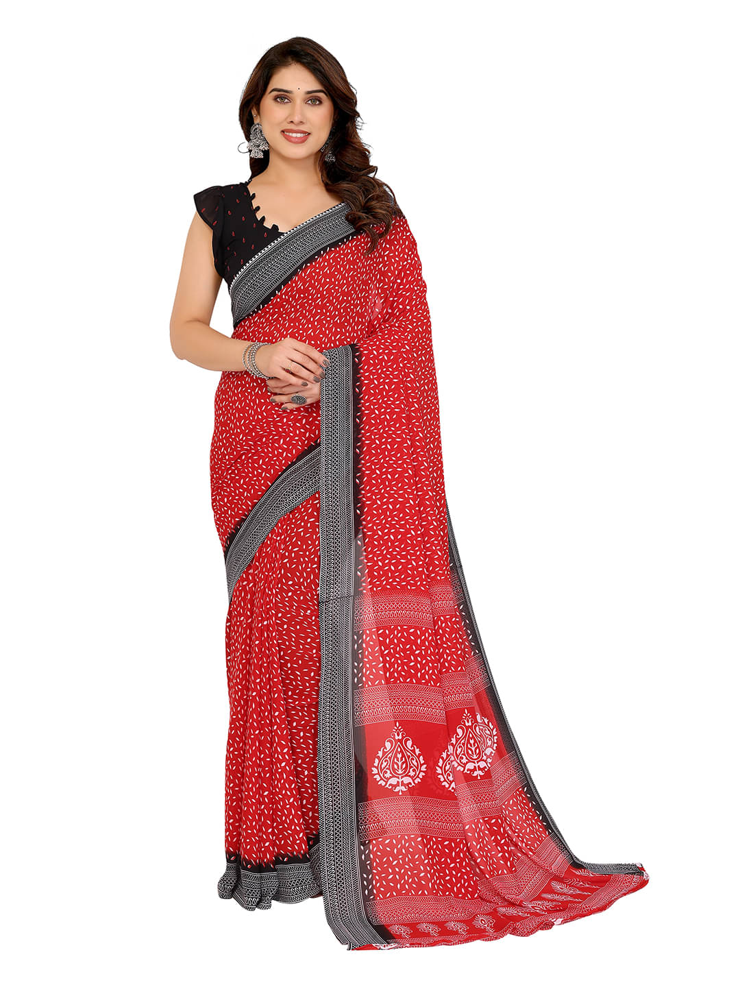 Kashvi Sarees Georgette Printed Ilkal Saree With Unstitched Blouse Piece ( Red ) Kashvi Sarees Georgette Printed Ilkal Saree With Unstitched Blouse Piece ( Red )