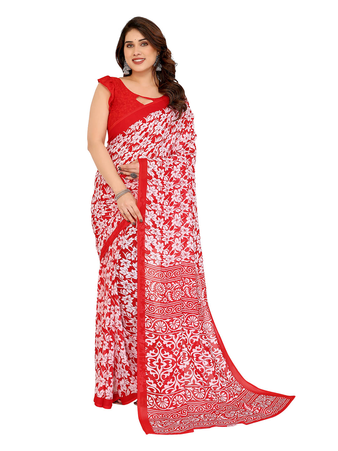 Kashvi Sarees Georgette Printed Ilkal Saree With Unstitched Blouse Piece ( Red ) Kashvi Sarees Georgette Printed Ilkal Saree With Unstitched Blouse Piece ( Red )