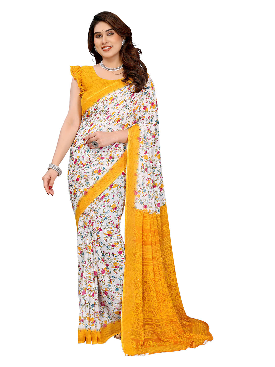 Kashvi Sarees Georgette Printed Ilkal Saree With Unstitched Blouse Piece ( Purple ) - Sarees | Buy online on ZillyBuy