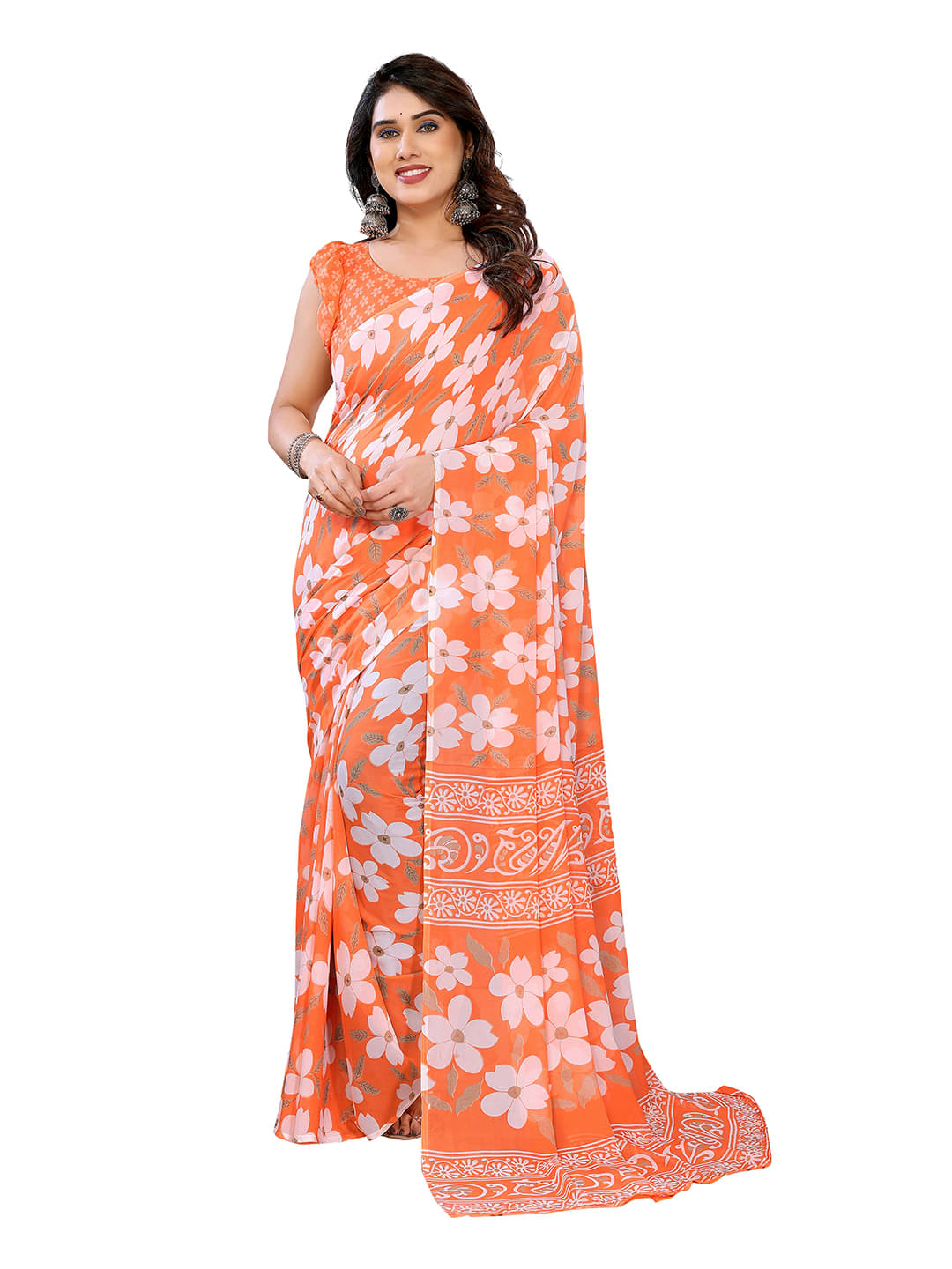 Kashvi Sarees Georgette Printed Ilkal Saree With Unstitched Blouse Piece ( Orange ) Kashvi Sarees Georgette Printed Ilkal Saree With Unstitched Blouse Piece ( Orange )