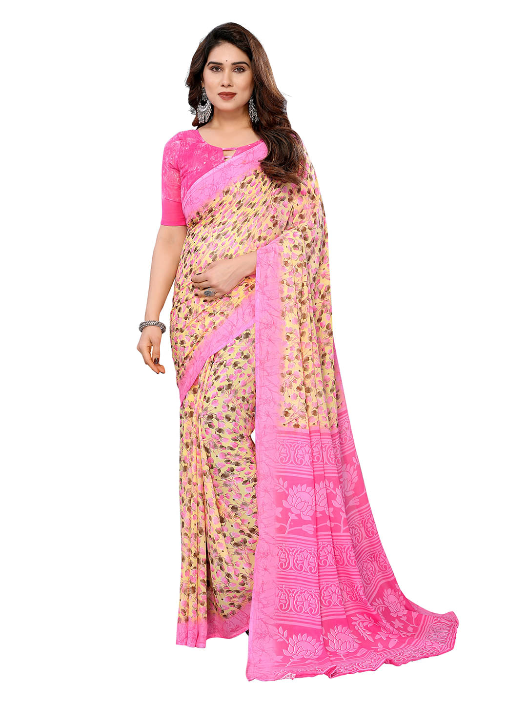 Kashvi Sarees Georgette Printed Ilkal Saree With Unstitched Blouse Piece ( Pink ) Kashvi Sarees Georgette Printed Ilkal Saree With Unstitched Blouse Piece ( Pink )
