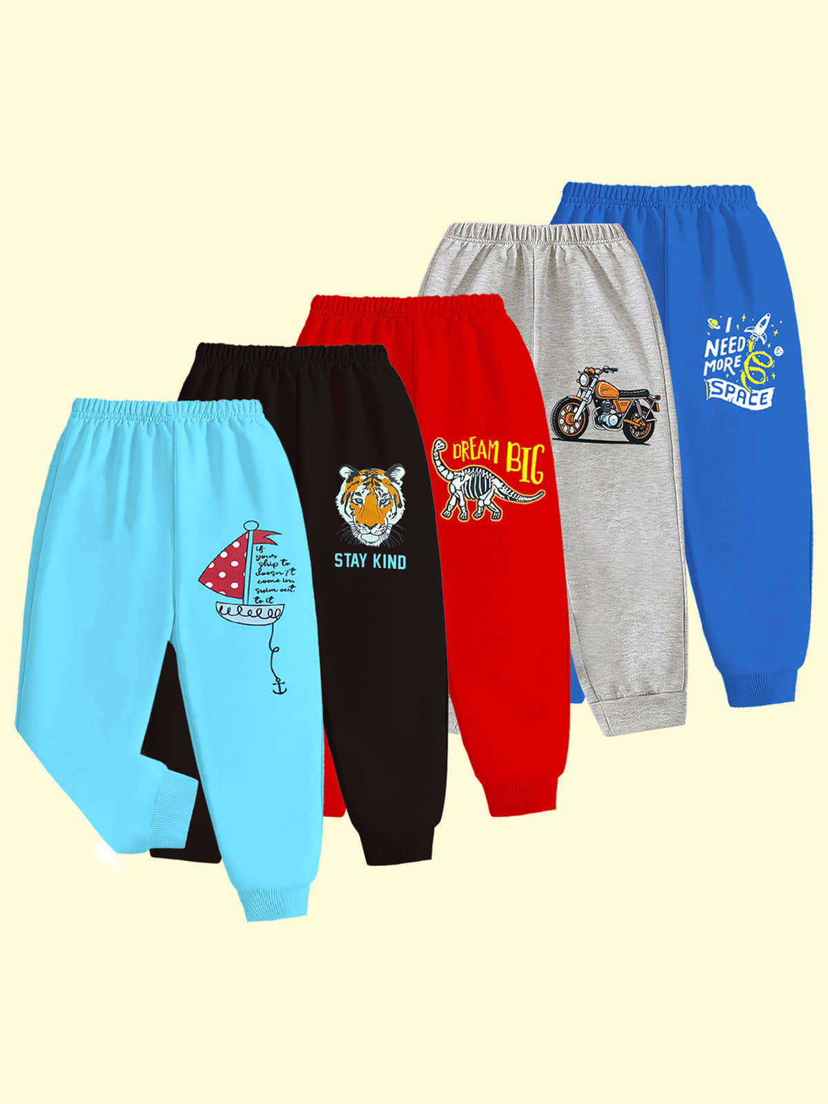 Kuchipoo Pack of 5 Boys Cotton Blend Trackpant ( Multicolor 8 ) - Track Pants | Buy online on ZillyBuy