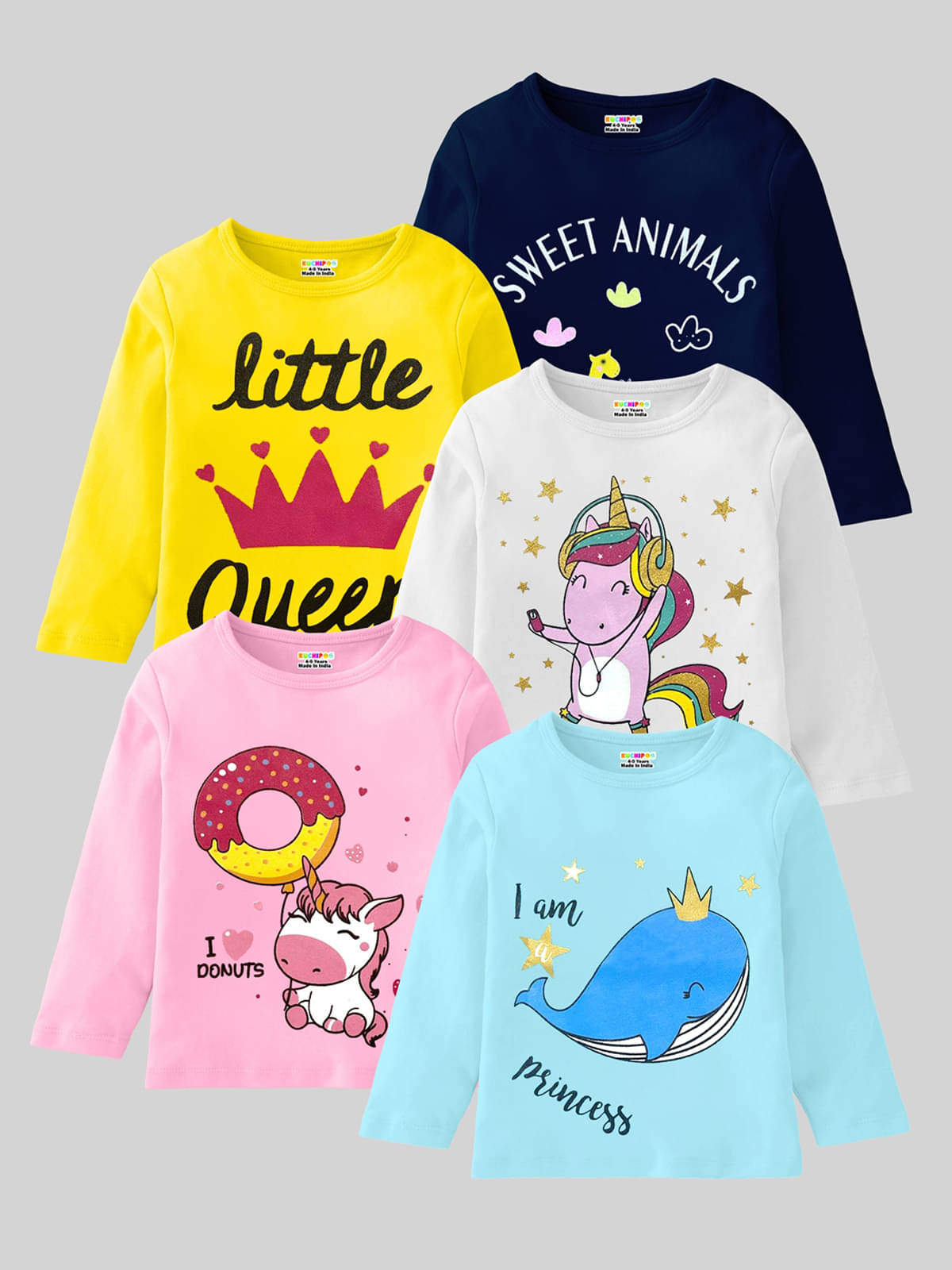     			Kuchipoo Pack of 5 Girls Cotton Blend T-Shirt ( Multicolor 12 )