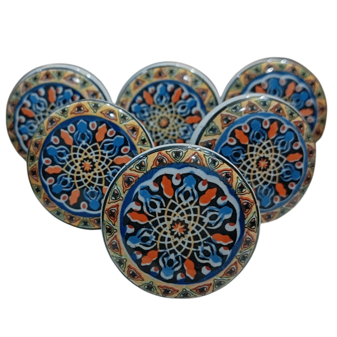     			Malaikah Pack of 6 Ceramic Knobs ( Fitting) – Handcrafted Decorative Pulls Ceramic, Iron Cabinet/Drawer Handle (Multicolor Pack of 6)