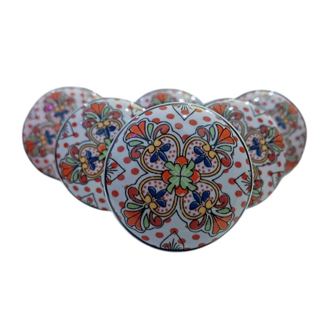     			Malaikah Pack of 6 Ceramic Knobs ( Fitting) – Handcrafted Decorative Pulls Ceramic, Iron Cabinet/Drawer Handle (Multicolor Pack of 6)