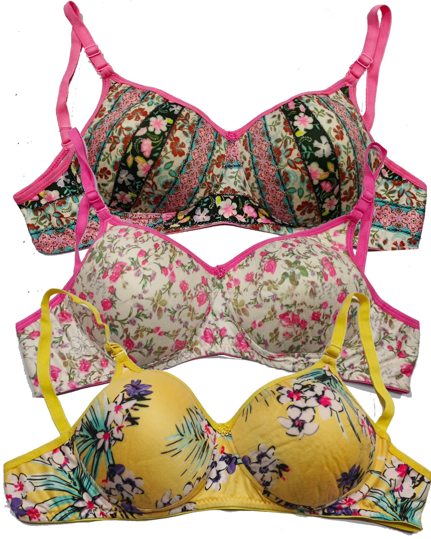 Narsingha Dreams Pack of 3 Cotton Blend Lightly Padded T-Shirt Bra For Women ( Multicolor ) Narsingha Dreams Pack of 3 Cotton Blend Lightly Padded T-Shirt Bra For Women ( Multicolor )