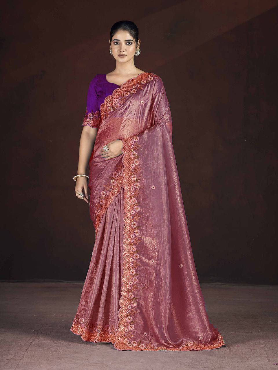 Nayanthara Trends Tissue Embroidered Sambalpuri Saree With Unstitched Blouse Piece ( Peach ) Nayanthara Trends Tissue Embroidered Sambalpuri Saree With Unstitched Blouse Piece ( Peach )