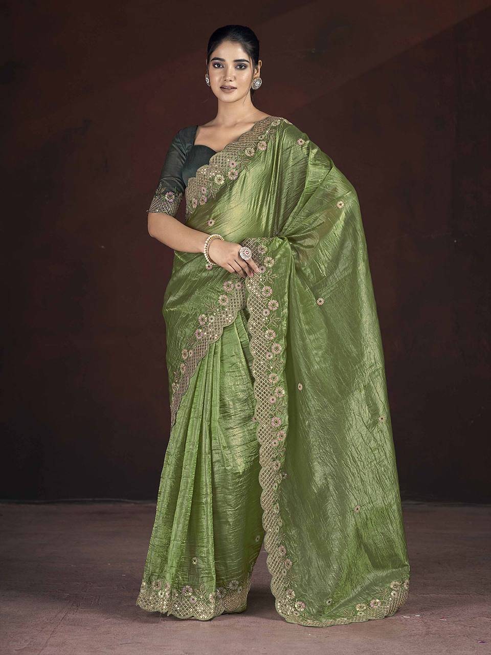 Nayanthara Trends Tissue Embroidered Sambalpuri Saree With Unstitched Blouse Piece ( Green ) Nayanthara Trends Tissue Embroidered Sambalpuri Saree With Unstitched Blouse Piece ( Green )