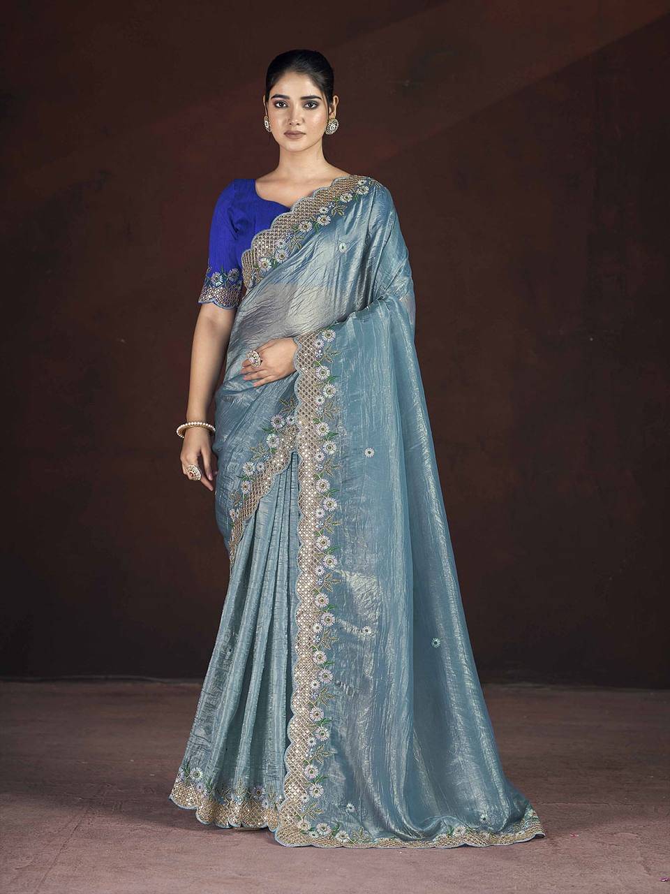     			Nayanthara Trends Tissue Embroidered Sambalpuri Saree With Unstitched Blouse Piece ( Blue )